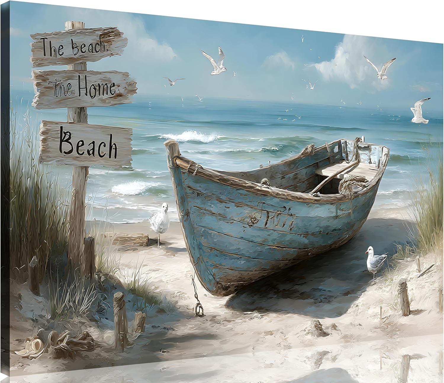TutuBeer 3 Panel Beach Canvas Wall Art for Home Decor Blue Sea Sunset White Beach Painting the Picture Print on Canvas Seascape the Pictures for Home Decor Decoration,Ready to Hang