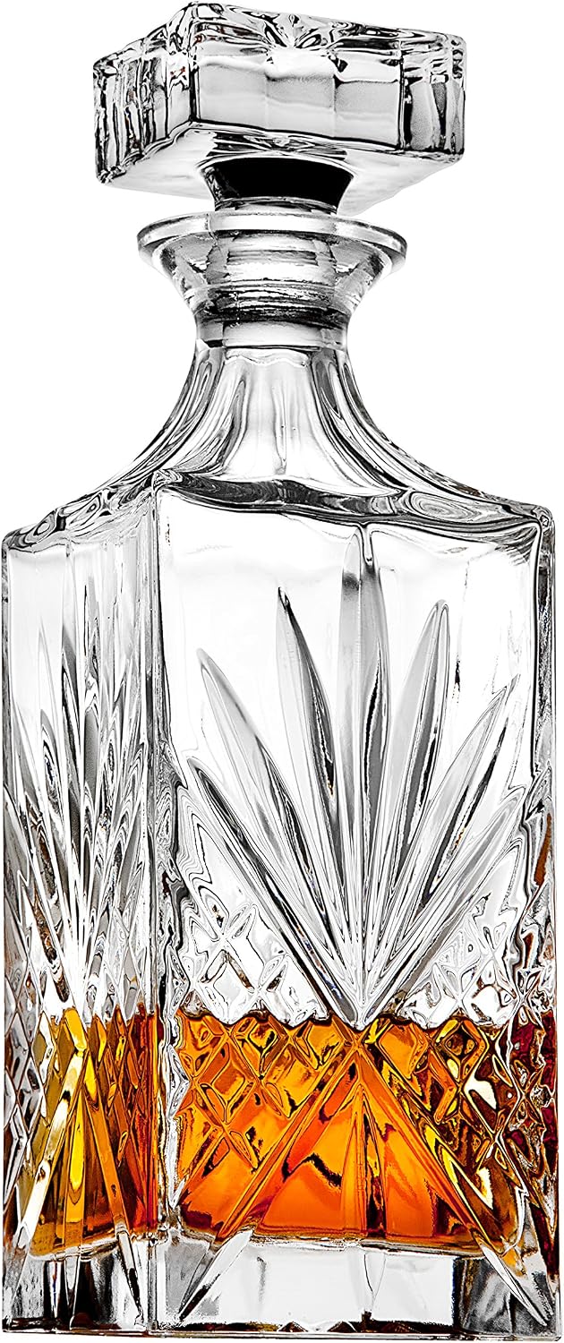 Crystal Whiskey Decanter, Lead-Free Barware Gift for Men, Scotch Bourbon Liquor, Irish Cut, 750ml