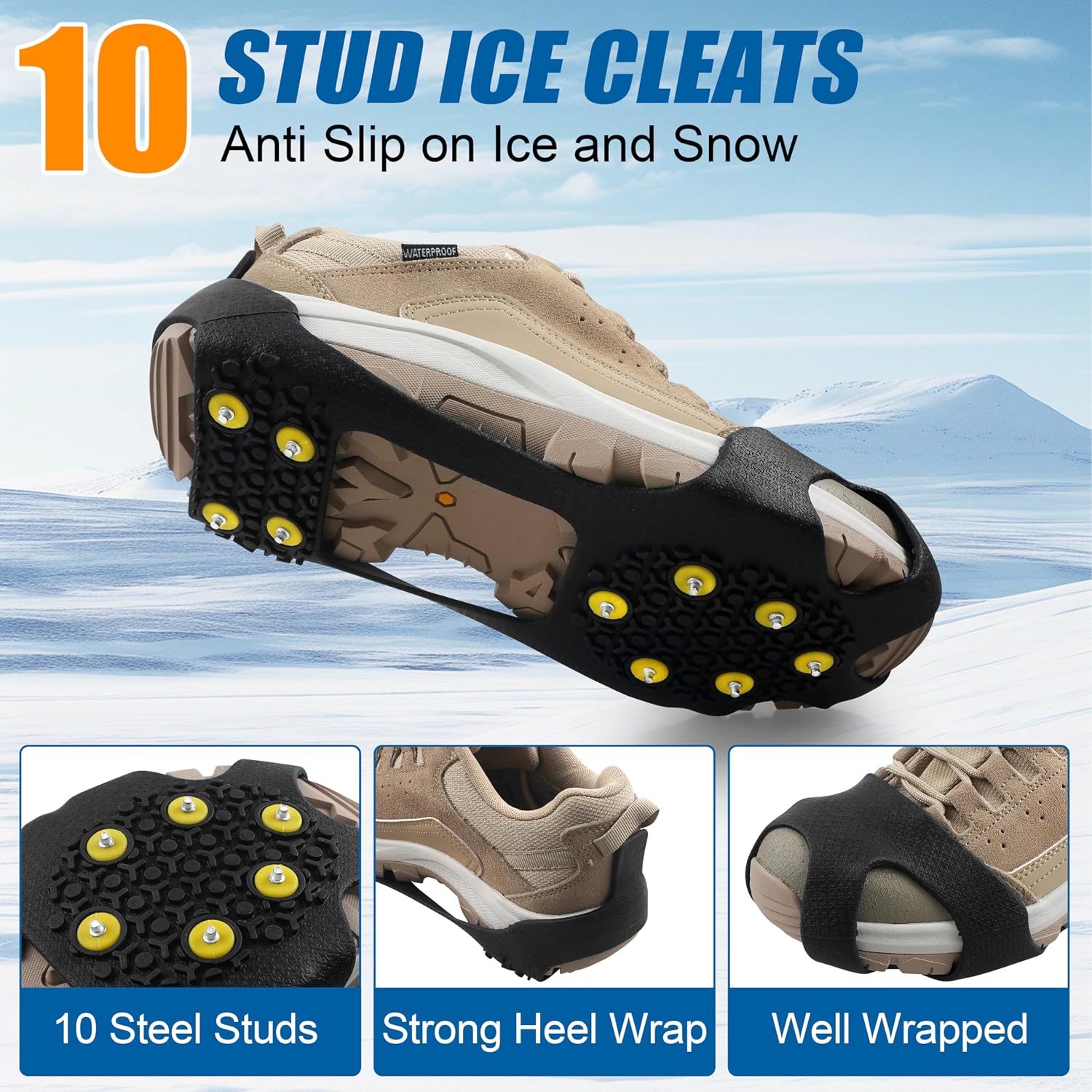 Ice Cleats Snow Traction Cleats Crampons for Shoe and Boots Non-Slip Overshoe for Walking on Snow and Ice Rubber Walking Cleats Anti Slip Crampons