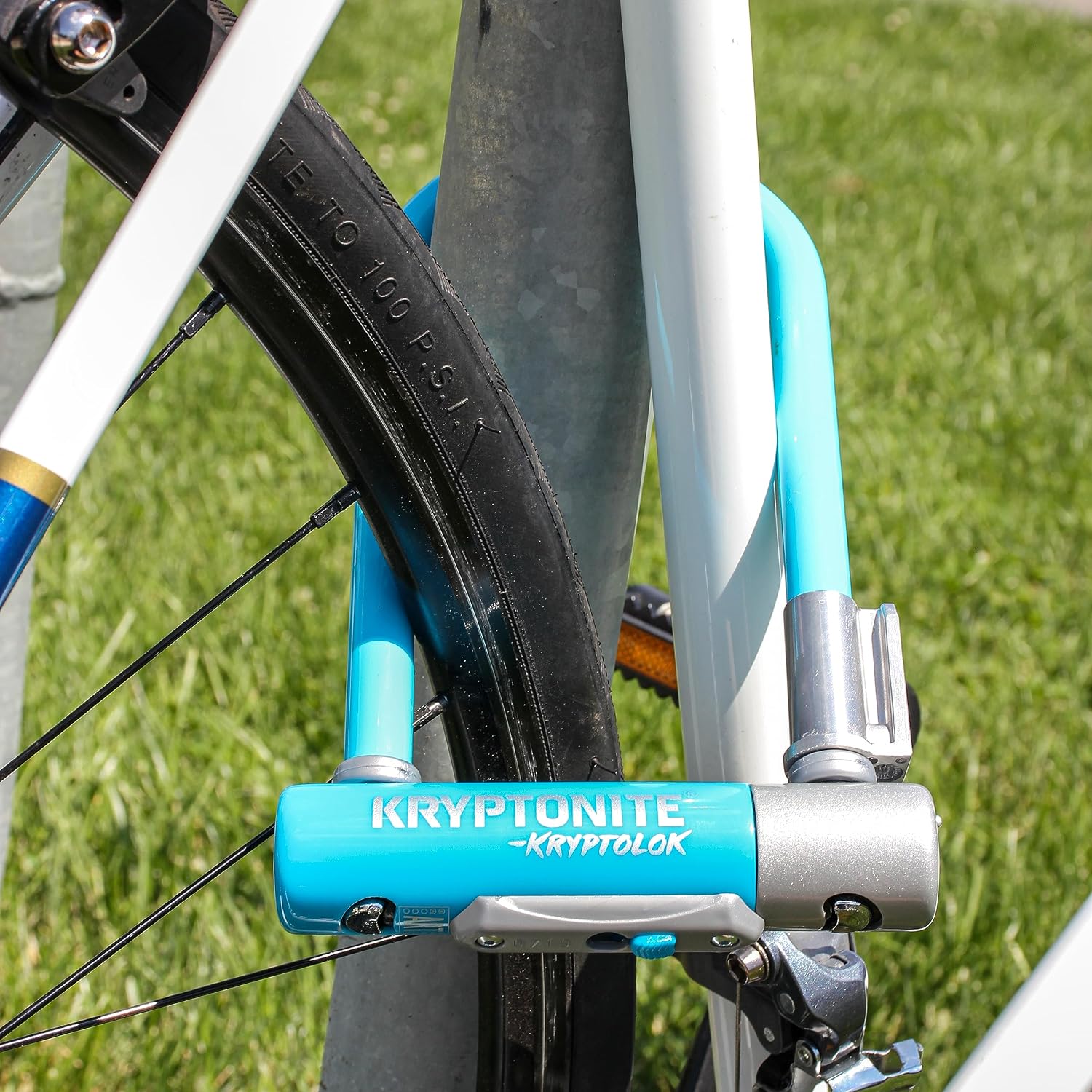 Kryptonite Kryptolok Mini-7 Bike U-Lock, 12.7mm Steel Shackle, Light Blue | Heavy Duty Anti-Theft Bicycle Lock with Mounting Bracket