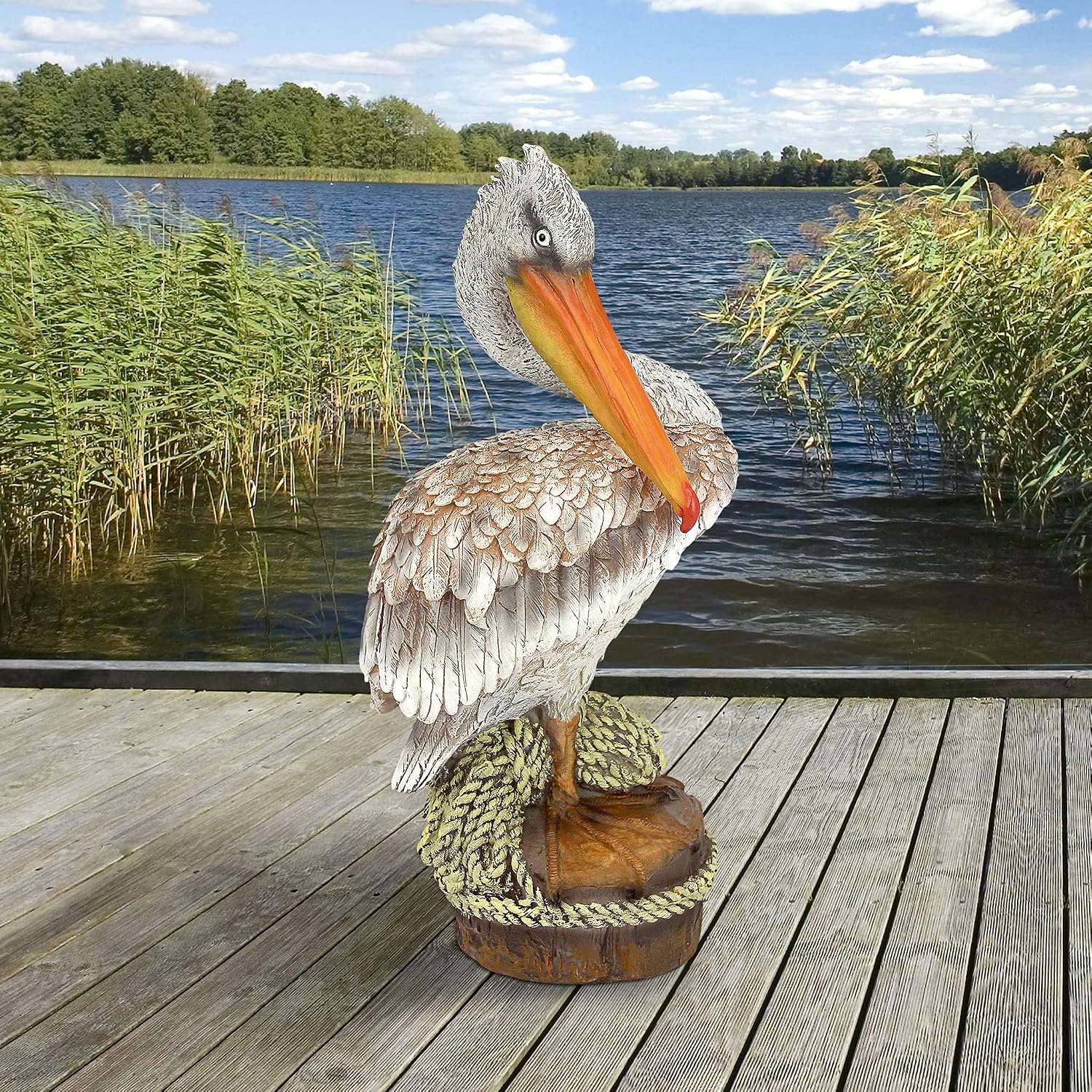 Design Toscano Coastal Decor Ocean's Perch Pelicans Garden Bird Statue, 9 Inch Wide, 24 Inch Tall, Cast Stone Resin, Full Color Finish