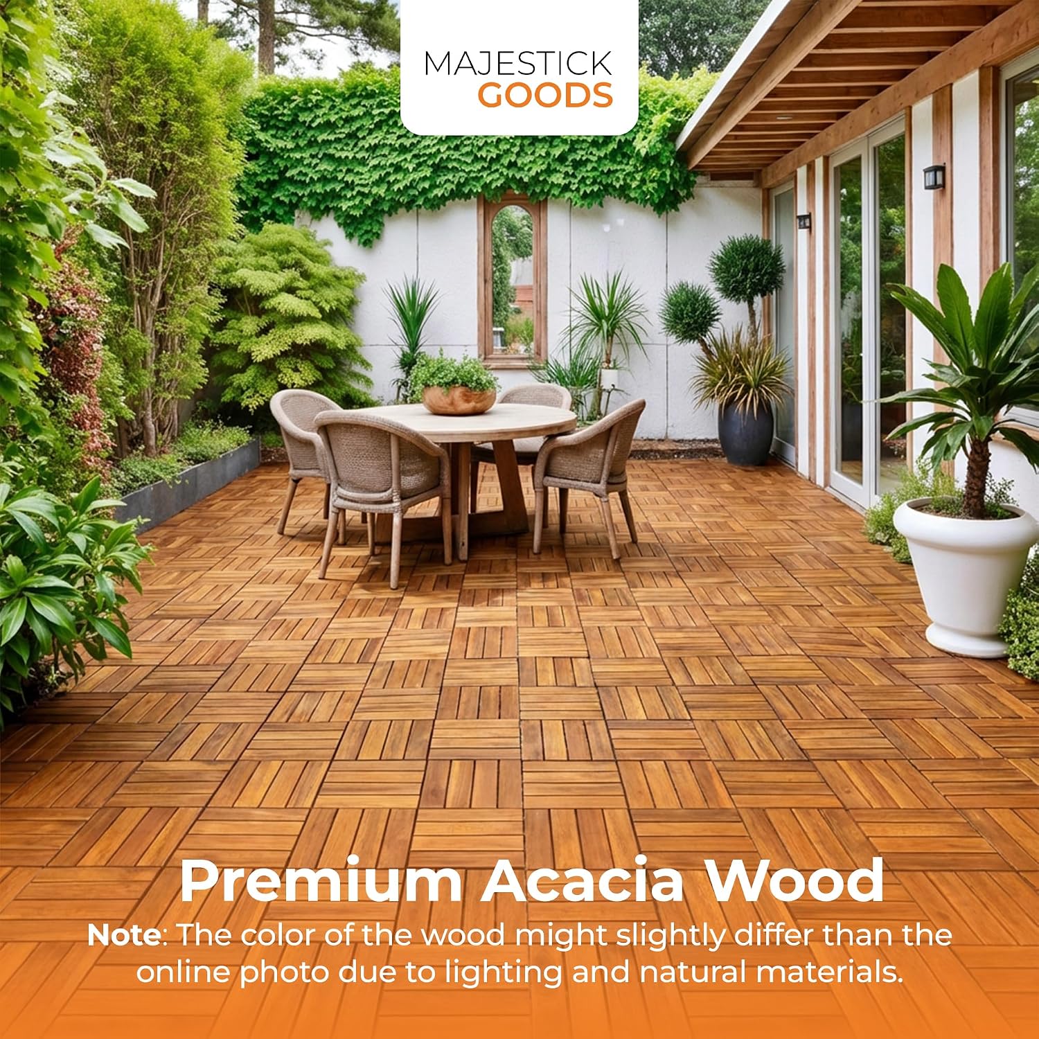 Majestick Goods 8-Pack Slat Acacia Wood Interlocking Deck Tiles