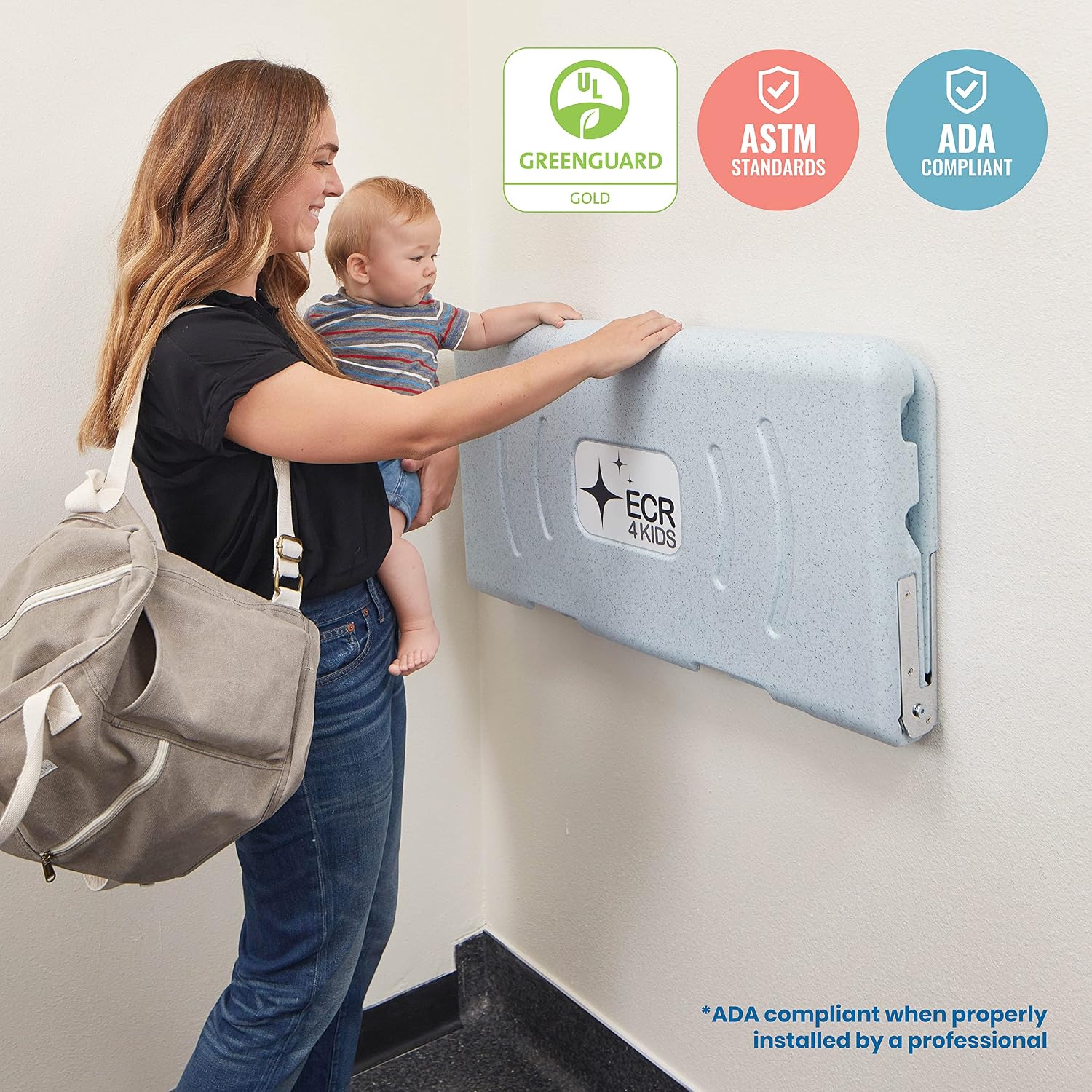 ECR4Kids Horizontal Wall-Mounted Baby Changing Station, Grey Speckled
