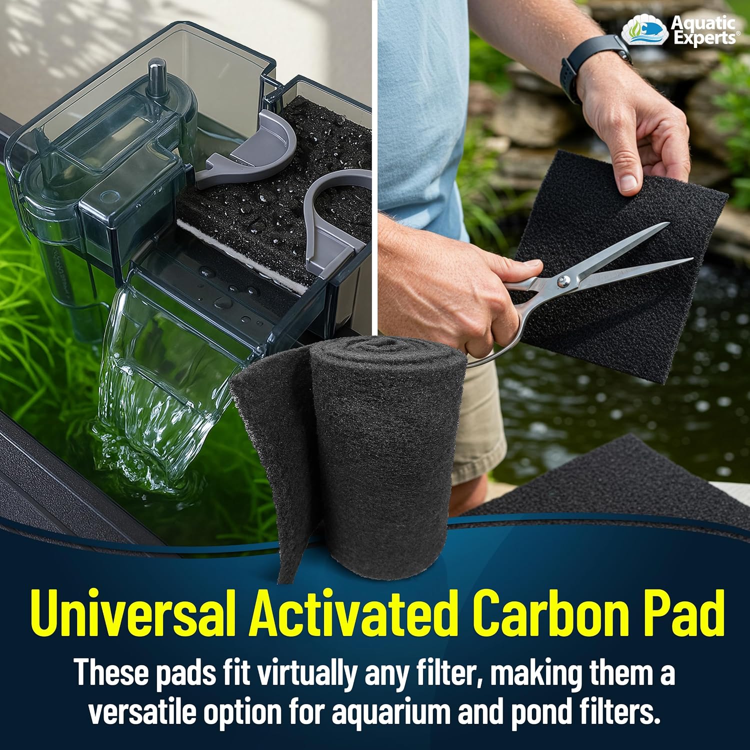 Aquarium Carbon Pad – Cut‑to‑Fit Carbon Infused Filter Pad Media for Crystal Clear Fish Tanks and Ponds, 3/8"–1/2" Thick (10.5 Inch Width