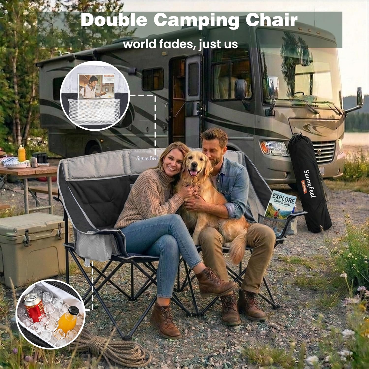 SUNNYFEEL Folding Double Camping Chair Oversized Loveseat for Adults