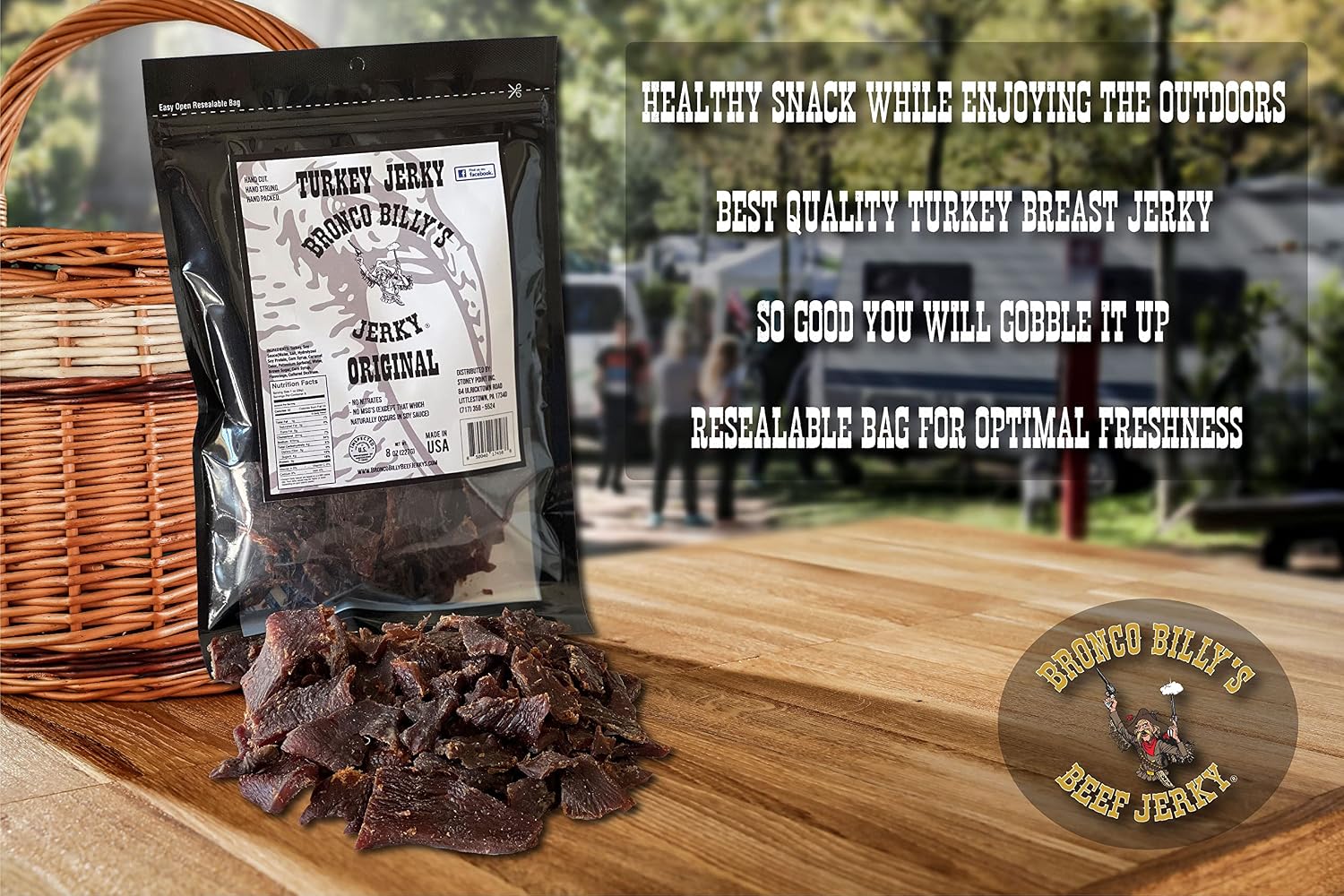 Bronco Billy's Beef Jerky Hickory Smoked Old Country Half Pound Resealable Bag