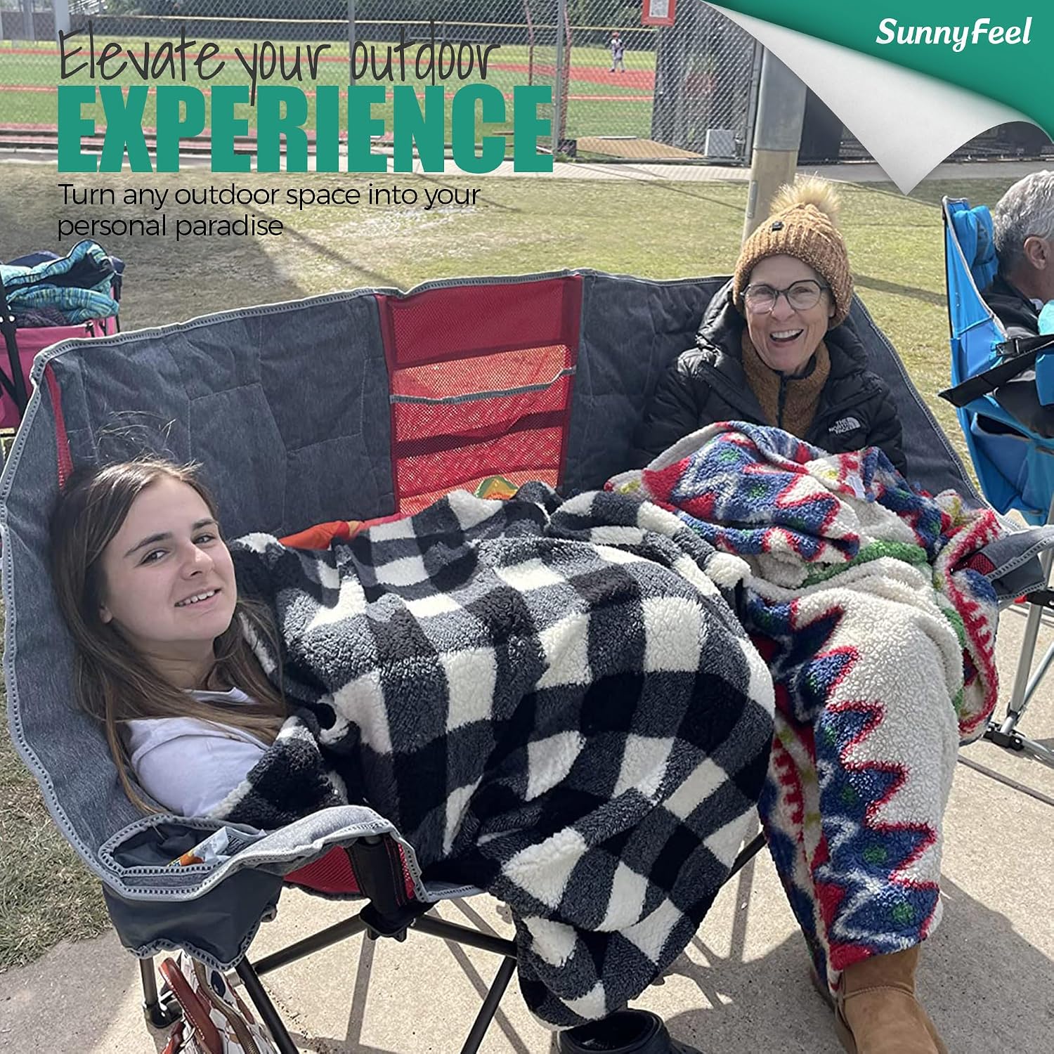 SUNNYFEEL Folding Double Camping Chair Oversized Loveseat for Adults