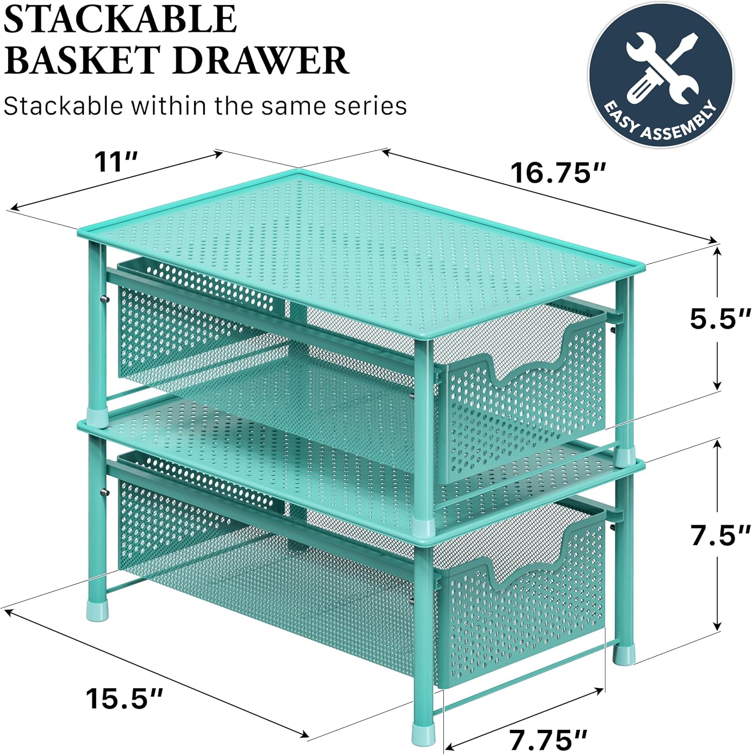 Simple Houseware Stackable 3 Tier Sliding Basket Organizer Drawer, Silver