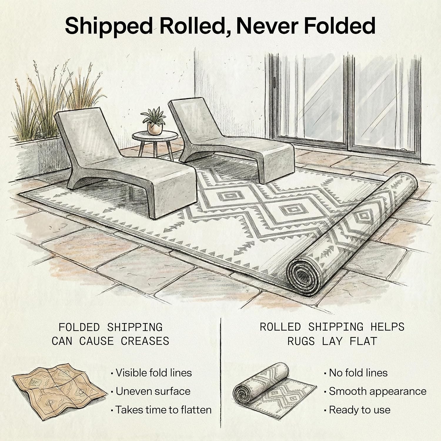 Fab Habitat Outdoor Rug - Waterproof, Fade Resistant, Crease-Free - Premium Recycled Plastic - Geo Tribal - Porch, Deck, Balcony, Mudroom