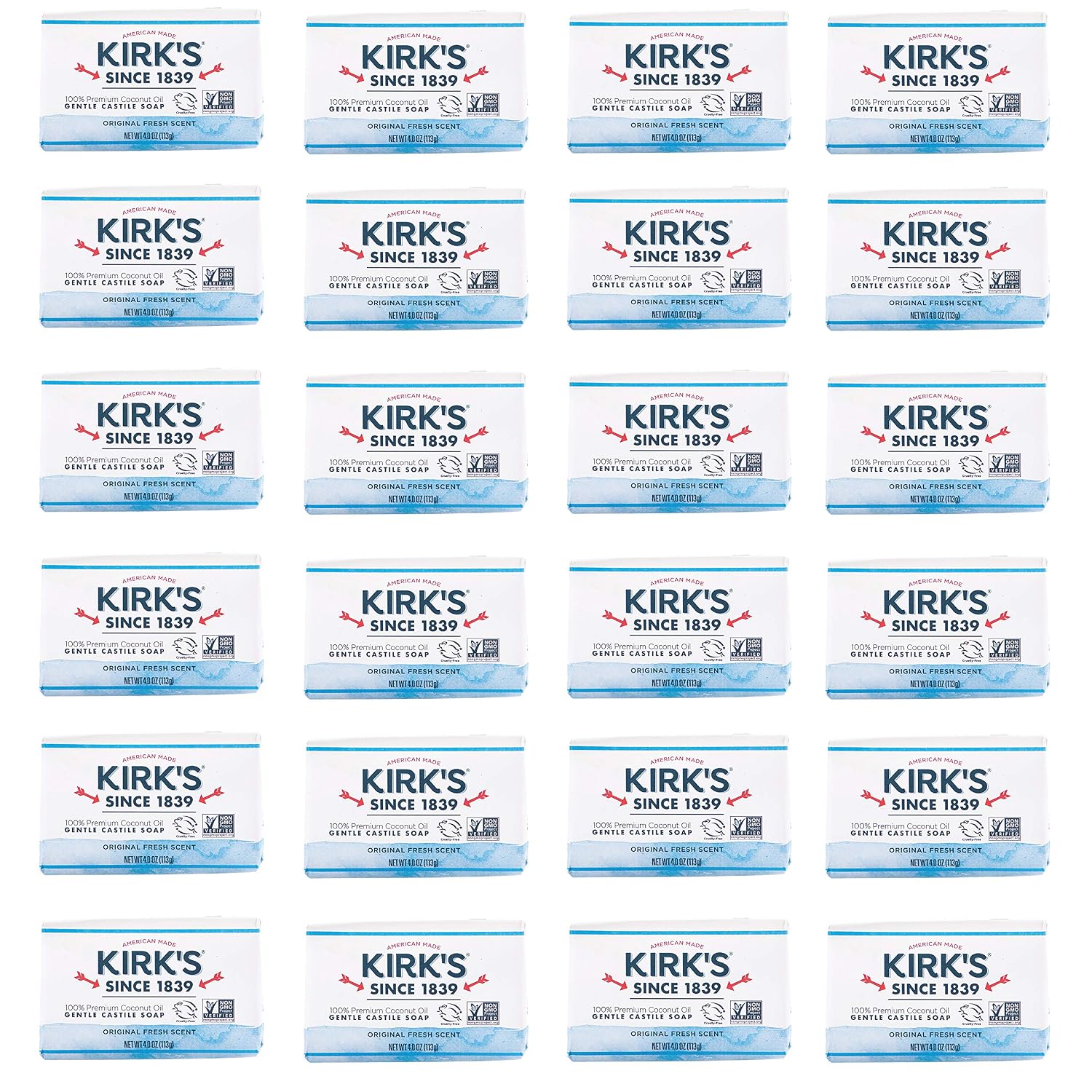 Kirk's Original Coco Castile Bar Soap Original Fresh Scent 4 Ounces (Pack of 24)