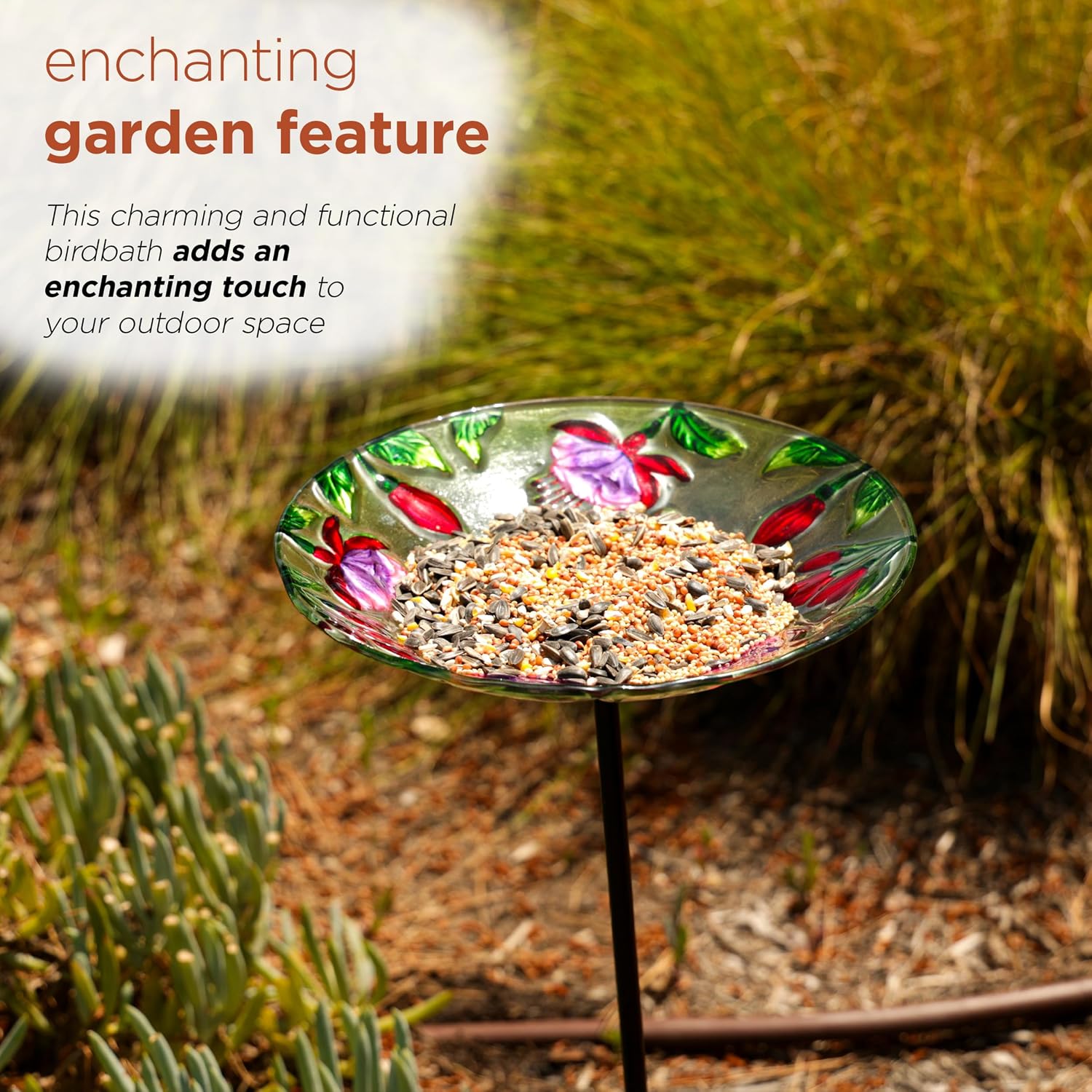 Alpine Corporation 25" Tall Outdoor Birdbath with Planter Pedestal Yard Statue, Stunning Garden Accent, 15" Round, Green