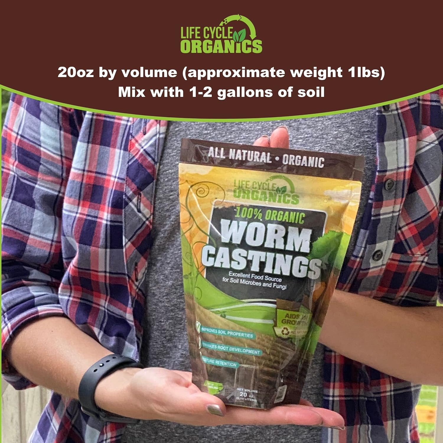 20 oz 100% Organic Worm Castings – Natural Superfood for Plant Growth, Root Development & Growing Healthier