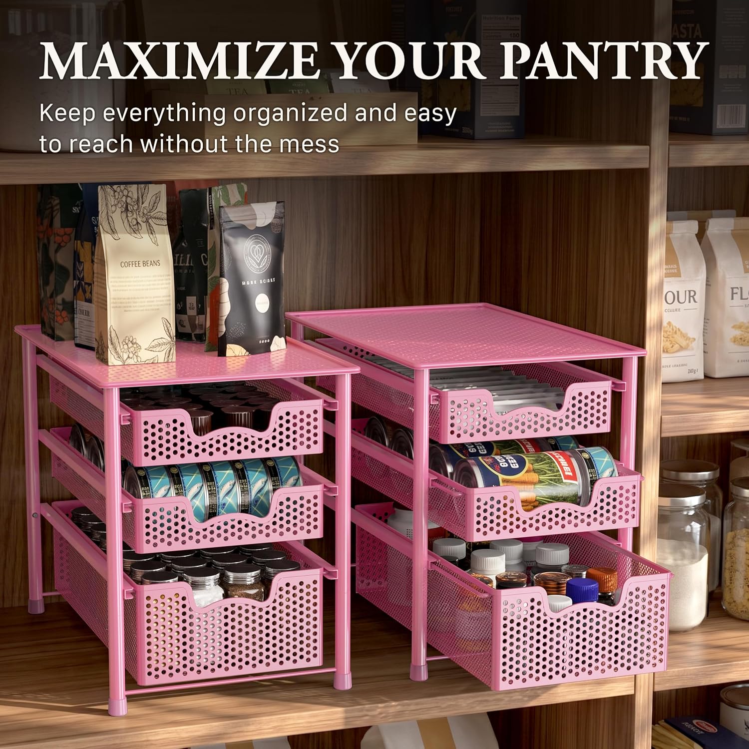 Simple Houseware Stackable 3 Tier Sliding Basket Organizer Drawer, Silver