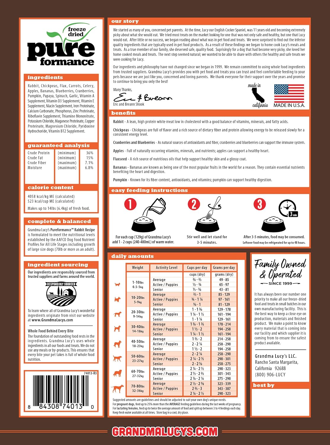 Grandma Lucy's PUREformance Pre-Mix Dog Food, Grain Free and Freeze-Dried - 3Lb Bag