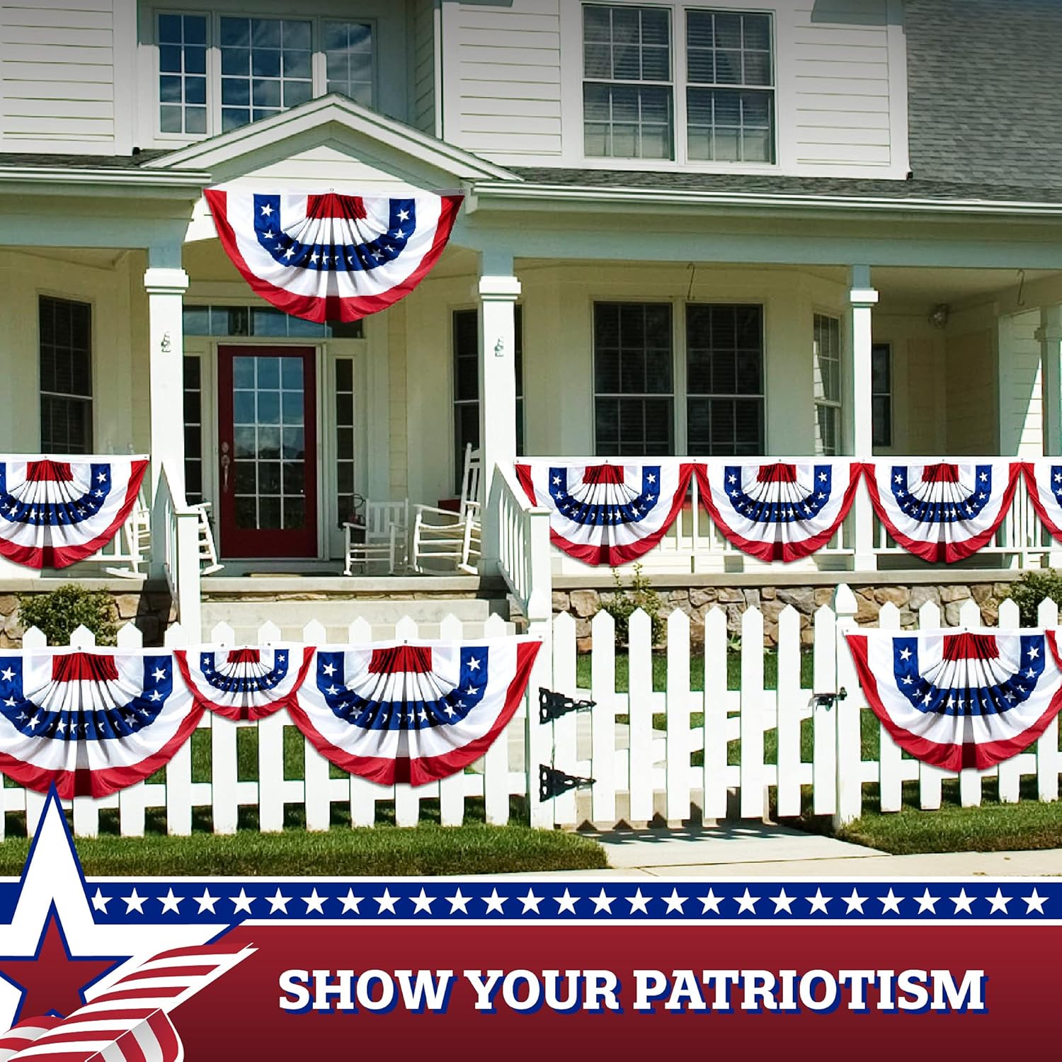 G128 - USA Pleated Fan Flag, 4x8 Feet American USA Bunting Decoration Flags Embroidered Patriotic Stars & Sewn Stripes Canvas Header Brass Grommets