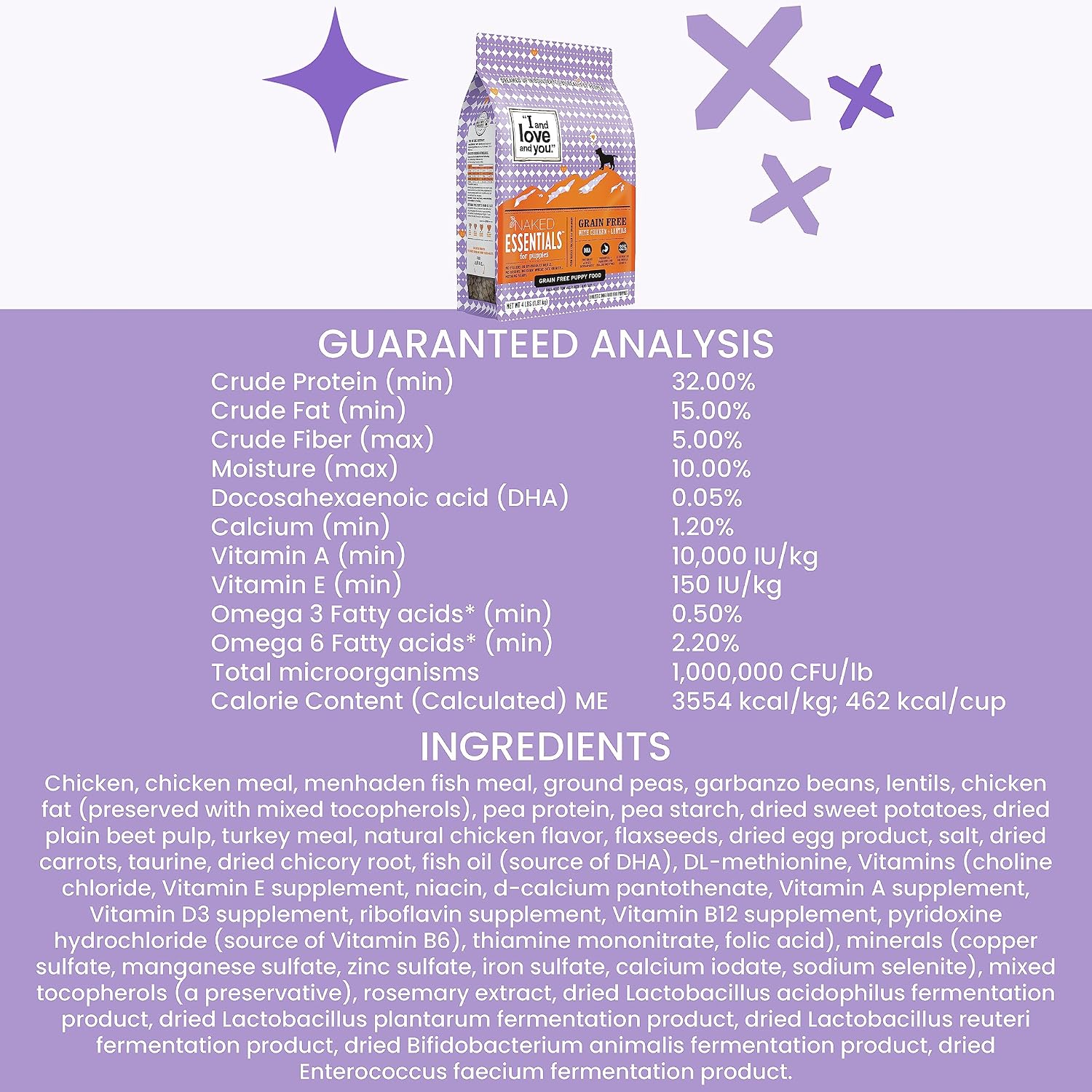 I and love and you Naked Essentials Dry Dog Food - Lamb + Bison - High Protein, Real Meat, No Fillers, Prebiotics + Probiotics, 4lb Bag