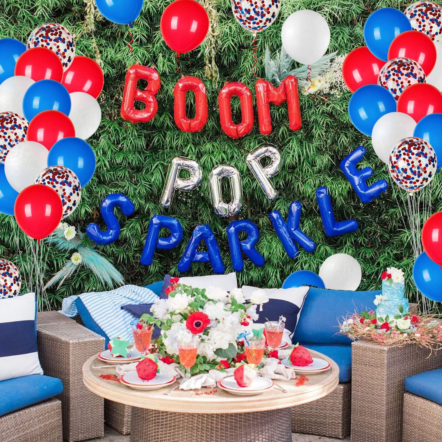 JOYYPOP 80 PCS Red White Blue Balloons 12 in with Confetti for 4th of July