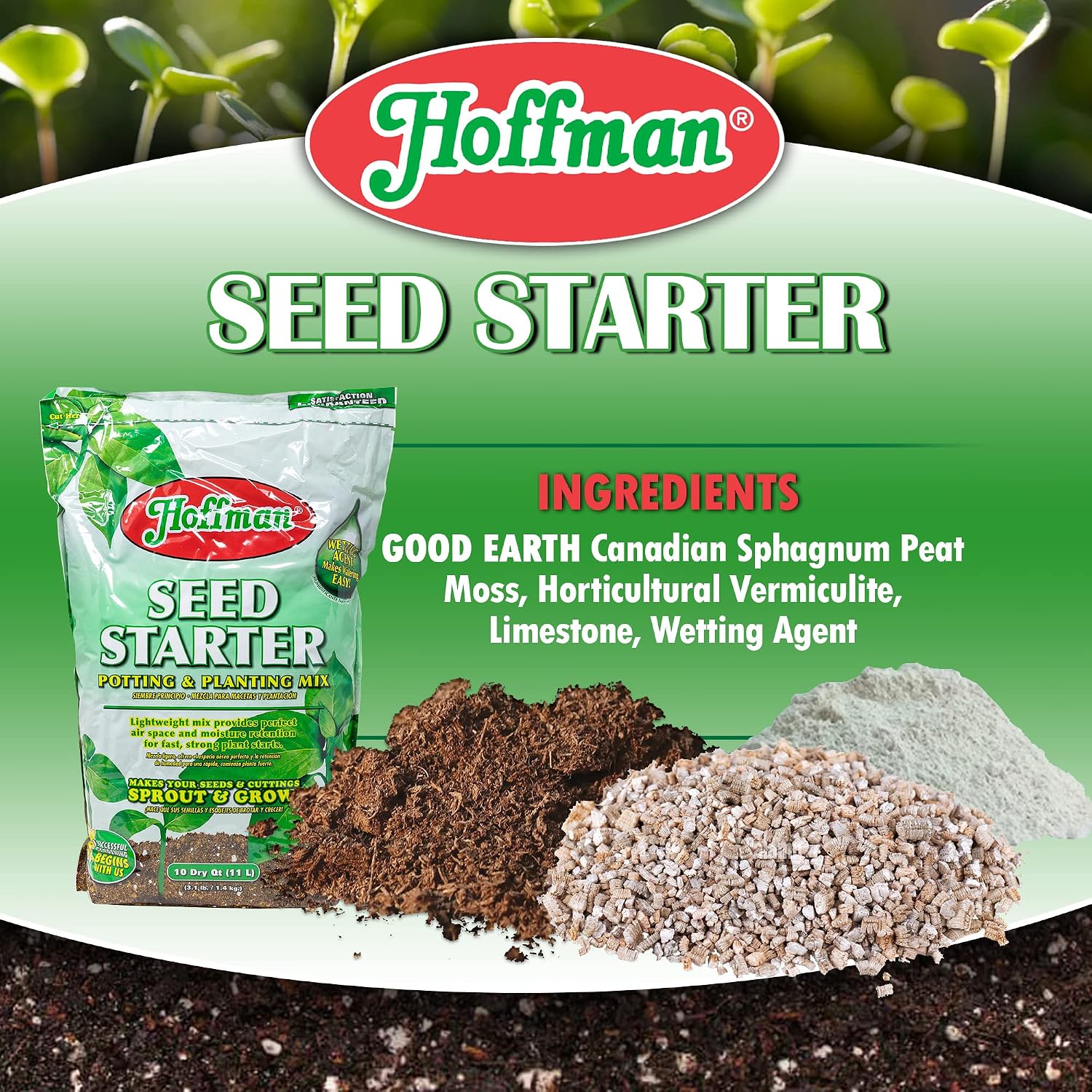 Hoffman Seed Starter Potting & Planting Mix with Wetting Agent for Moisture Retention, 10qt Bag