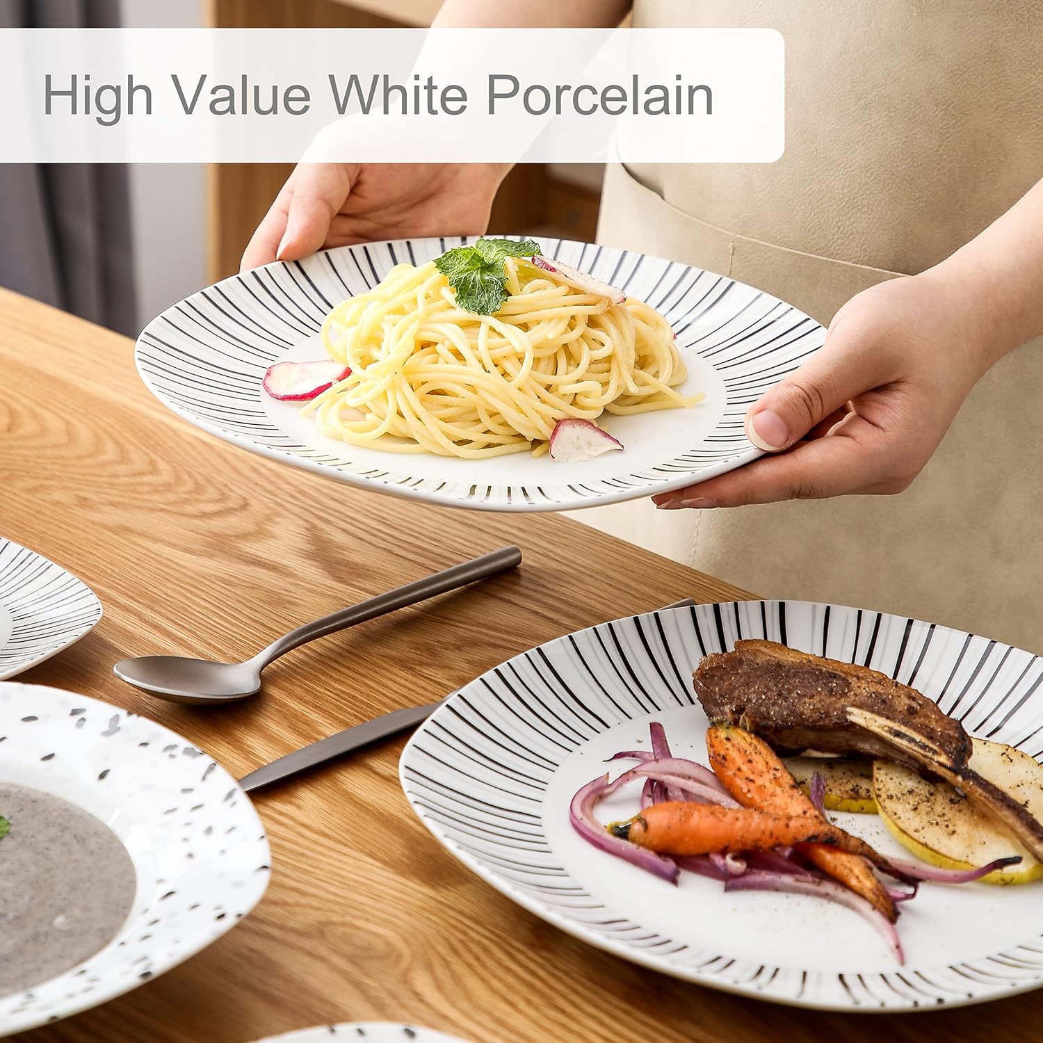 VEWEET 30 PCS Ceramic Dinnerware Sets for 6, Pink Floral Dish Set, ANNIE | Porcelain Dinner Set Including Dessert Plates, Soup Plates, Dinner Plates, Cups & Saucers, Microwave & Dishwasher Safe