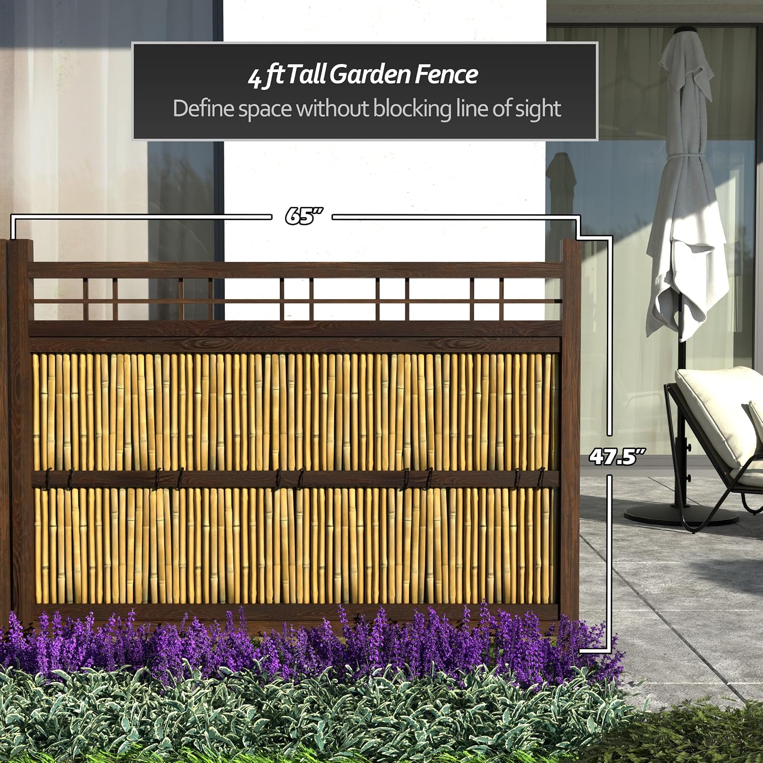 Red Lantern 4 x 1.5 ft. Japanese Bamboo Kumo Fence Panel, 4ft. x 2ft, Brown