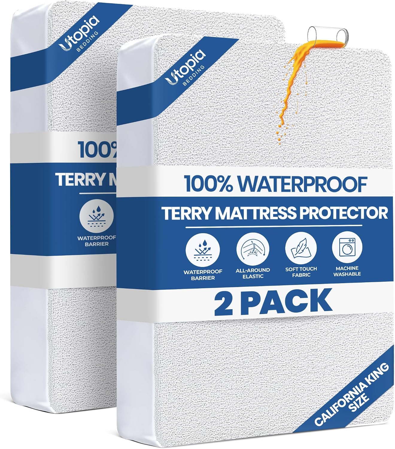 Waterproof Queen Size Mattress Protector fits Upto 17" deep Mattresses | Utopia Bedding 200 GSM Soft & Breathable Mattress Cover, Dirt-Proof, Noiseless, Machine Washable Fitted Sheet Style, White