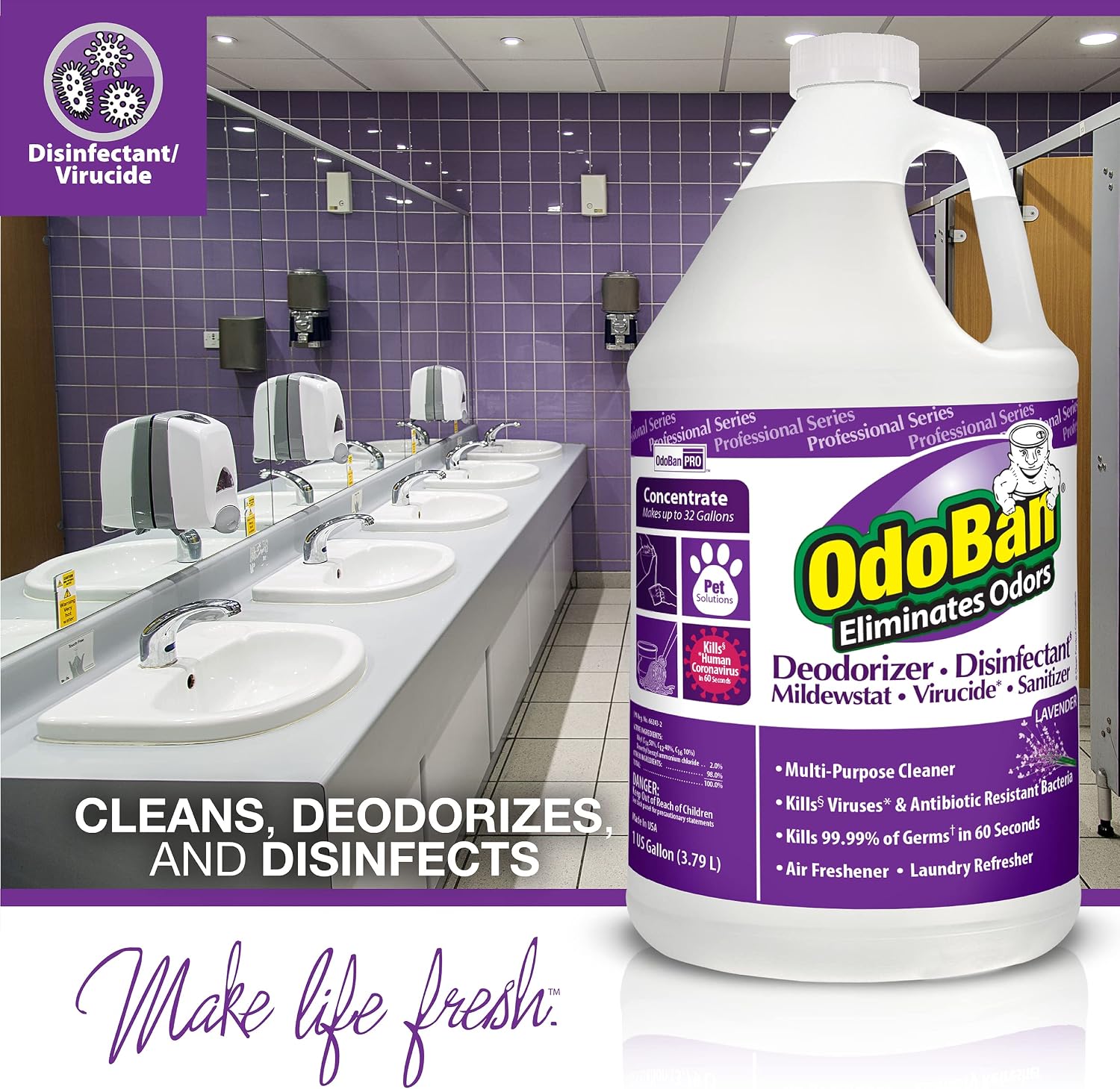 OdoBan Professional Disinfectant and Odor Eliminator Concentrate, 4 Gallons, Original Eucalyptus Scent