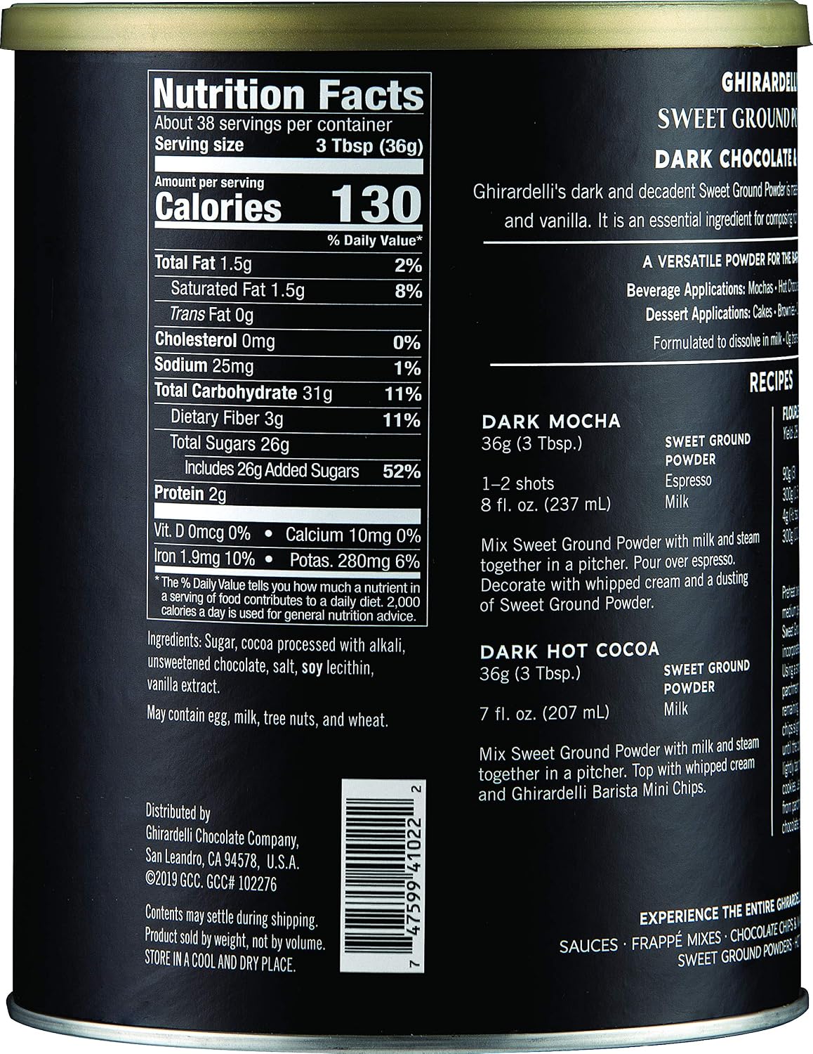 Ghirardelli Dark Chocolate & Cocoa Sweet Ground Powder, 3 lb Can