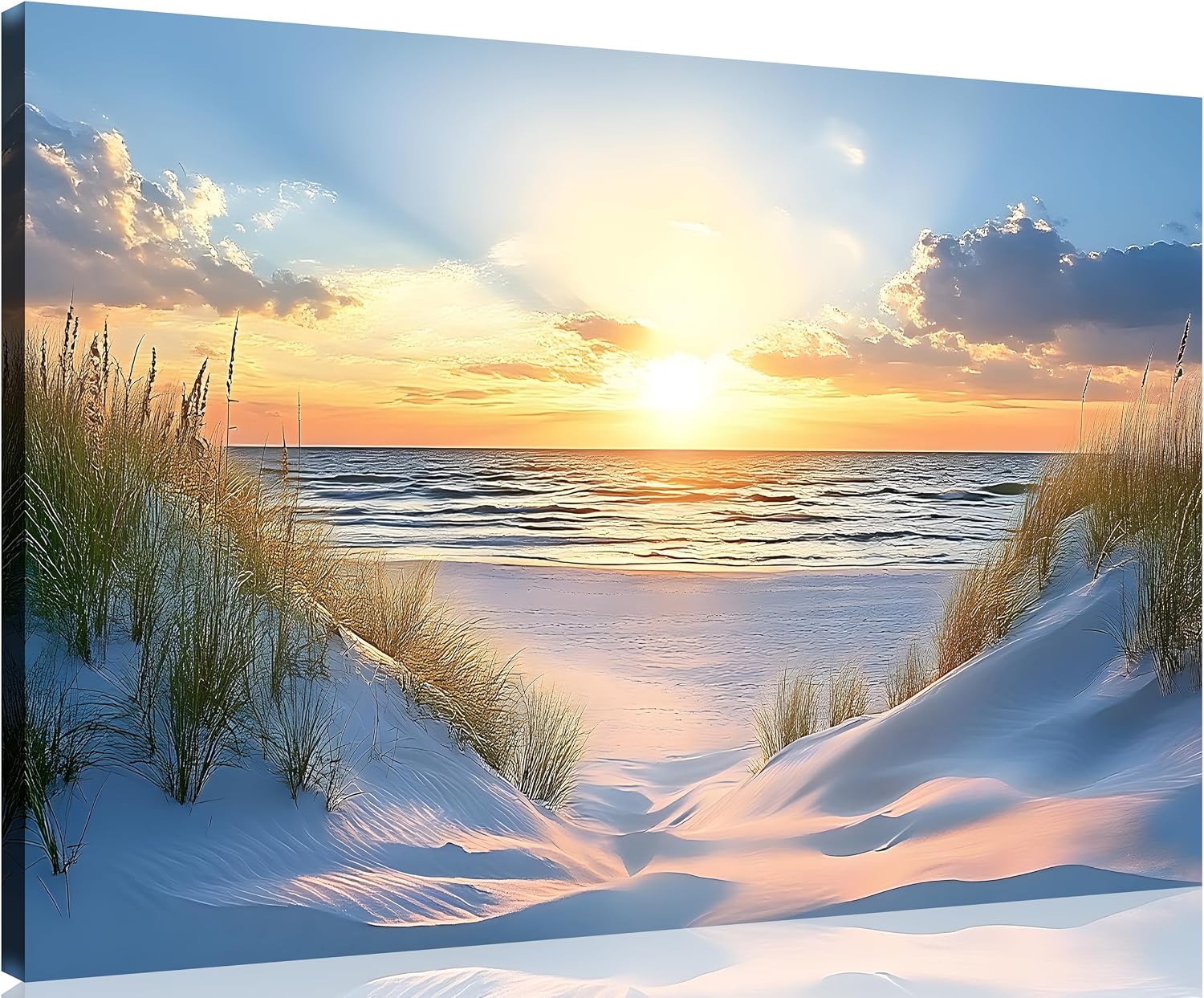 TutuBeer 3 Panel Beach Canvas Wall Art for Home Decor Blue Sea Sunset White Beach Painting the Picture Print on Canvas Seascape the Pictures for Home Decor Decoration,Ready to Hang