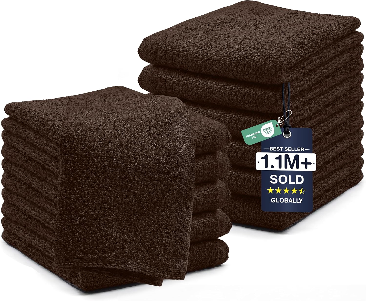 DAN RIVER 24 Pack Cotton Wash Cloths Set for Showering [12x12] White