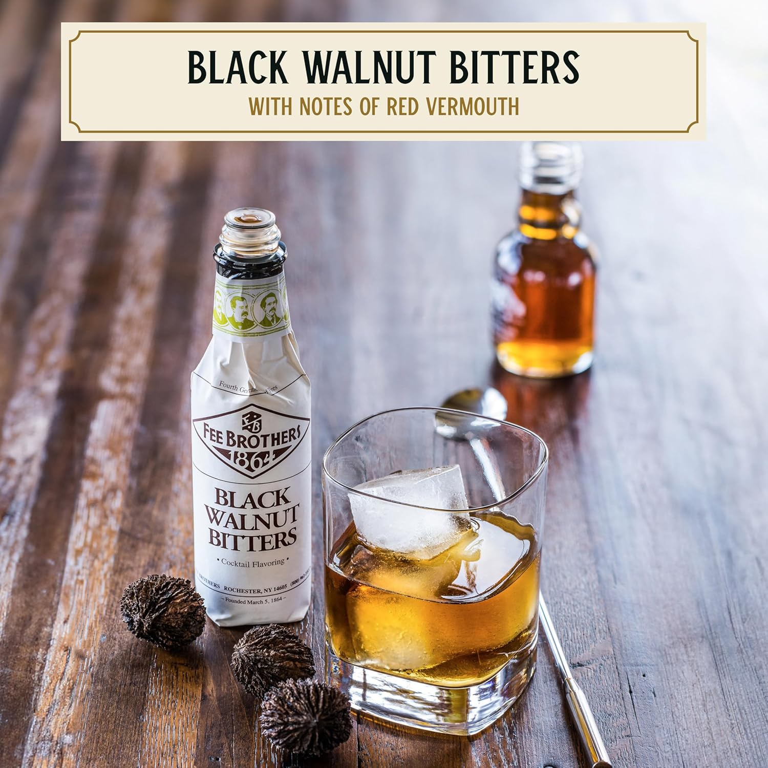 Fee Brothers Black Walnut Cocktail Bitters, 5 fl oz (150ml) | Aromatic Cocktail Mixer & Concentrated Flavoring, Gluten Free, Vegan-Friendly