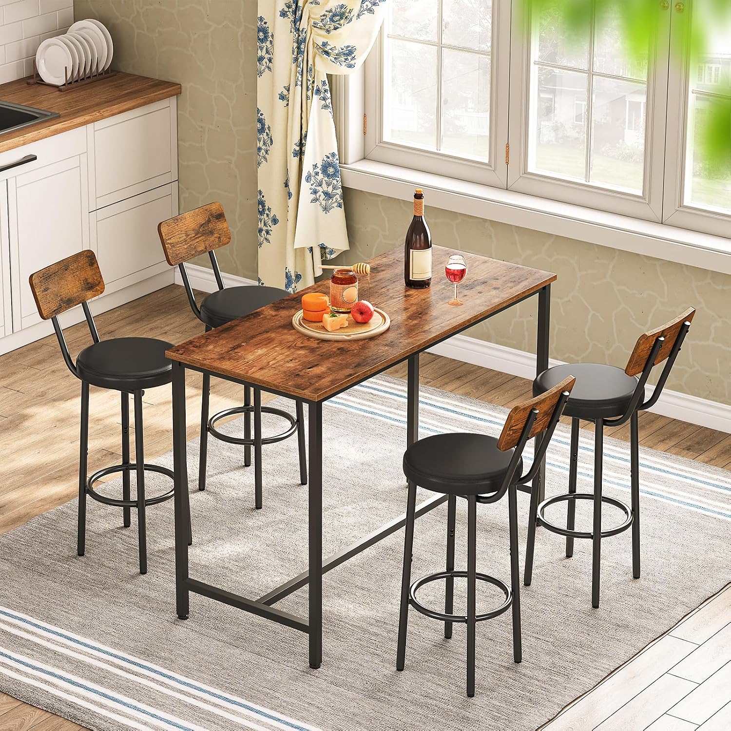 HOOBRO Bar Table, Rectangular Pub Table, 47.2" Counter Height Bar Table, Industrial Bar Height Table, Dining Table for Kitchen, Living Room