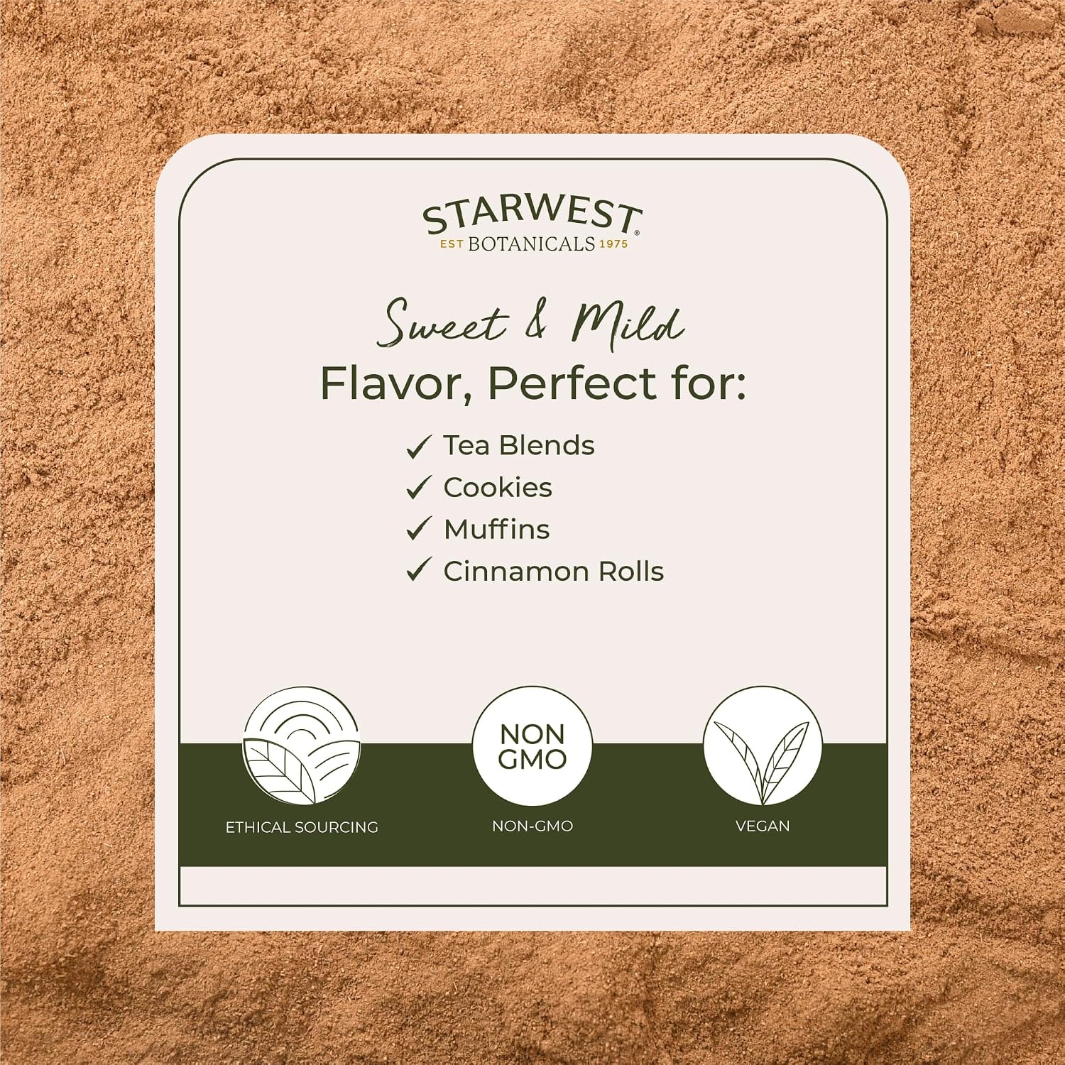 Starwest Botanicals Organic Ceylon Cinnamon Powder - Spice for Tea, Cooking, & Baking, Sweet & Mellow Flavor, Certified Kosher