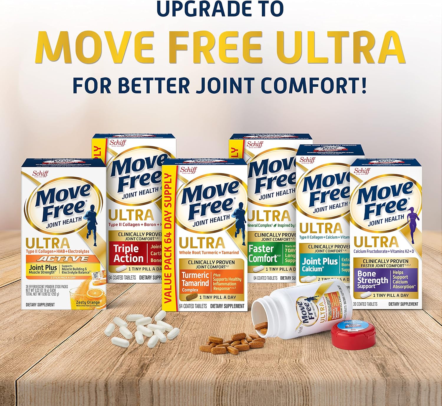 Move Free Advanced Joint Support, Glucosamine, Chondroitin + MSM - 120 ct | Supports Mobility Comfort Strength Flexibility & Bone, 40 Servings, Bone & Joint Support Supplement tablets, Fruitx-B