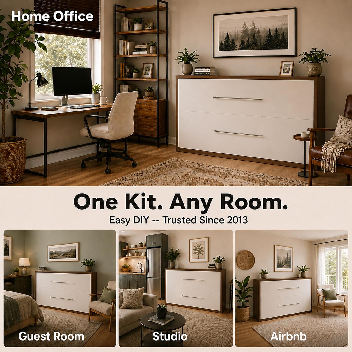 Queen Size Murphy Bed Hardware Kit — Vertical Wall Bed Frame | DIY Murphy Bed Kit with Gas Pistons + 3 Step-by-Step Guides | Made in North America | Hideaway Bed Mechanism