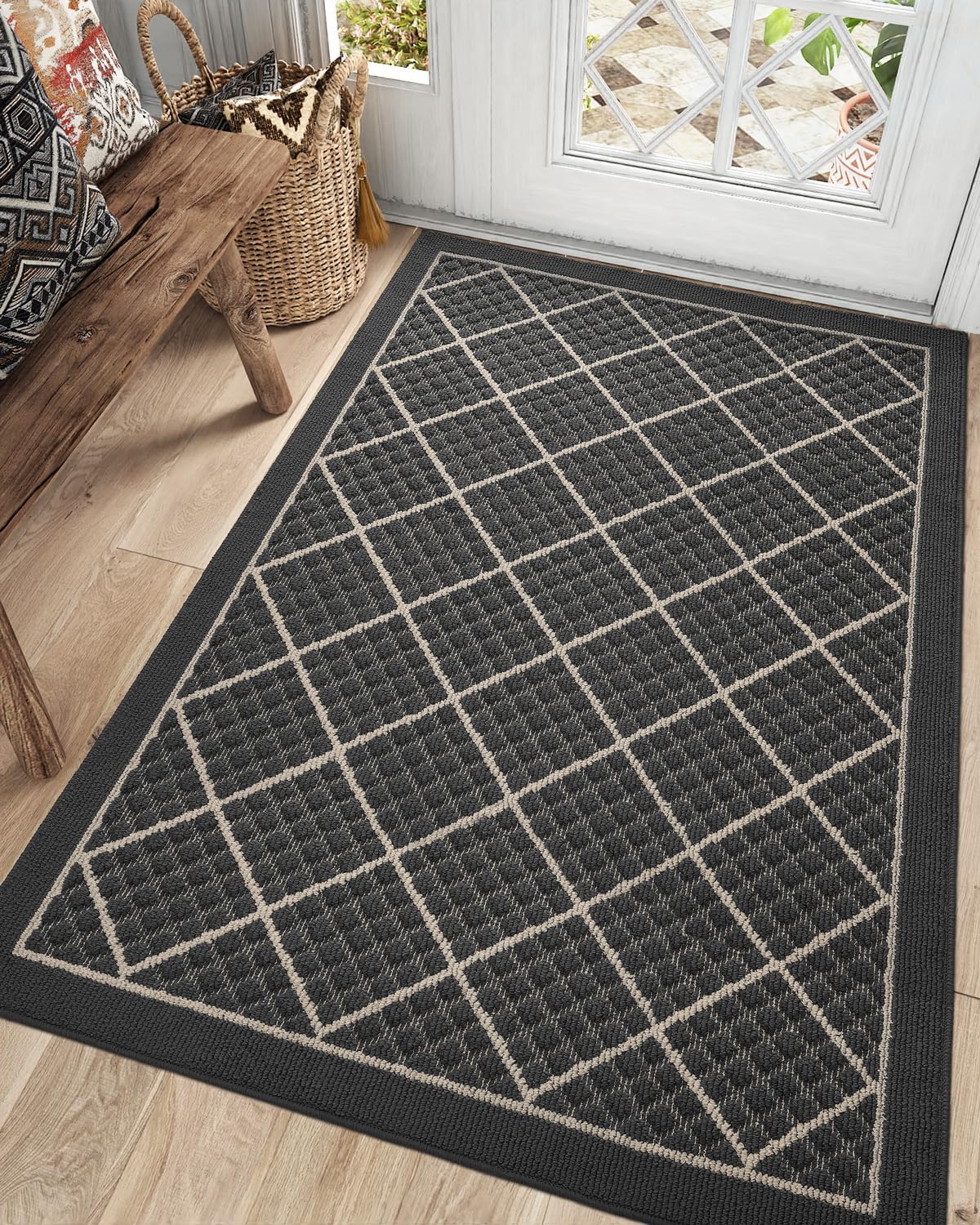 DEXI Front Door Mat Indoor Entryway 24x36 Inside Entrance Doormat Green