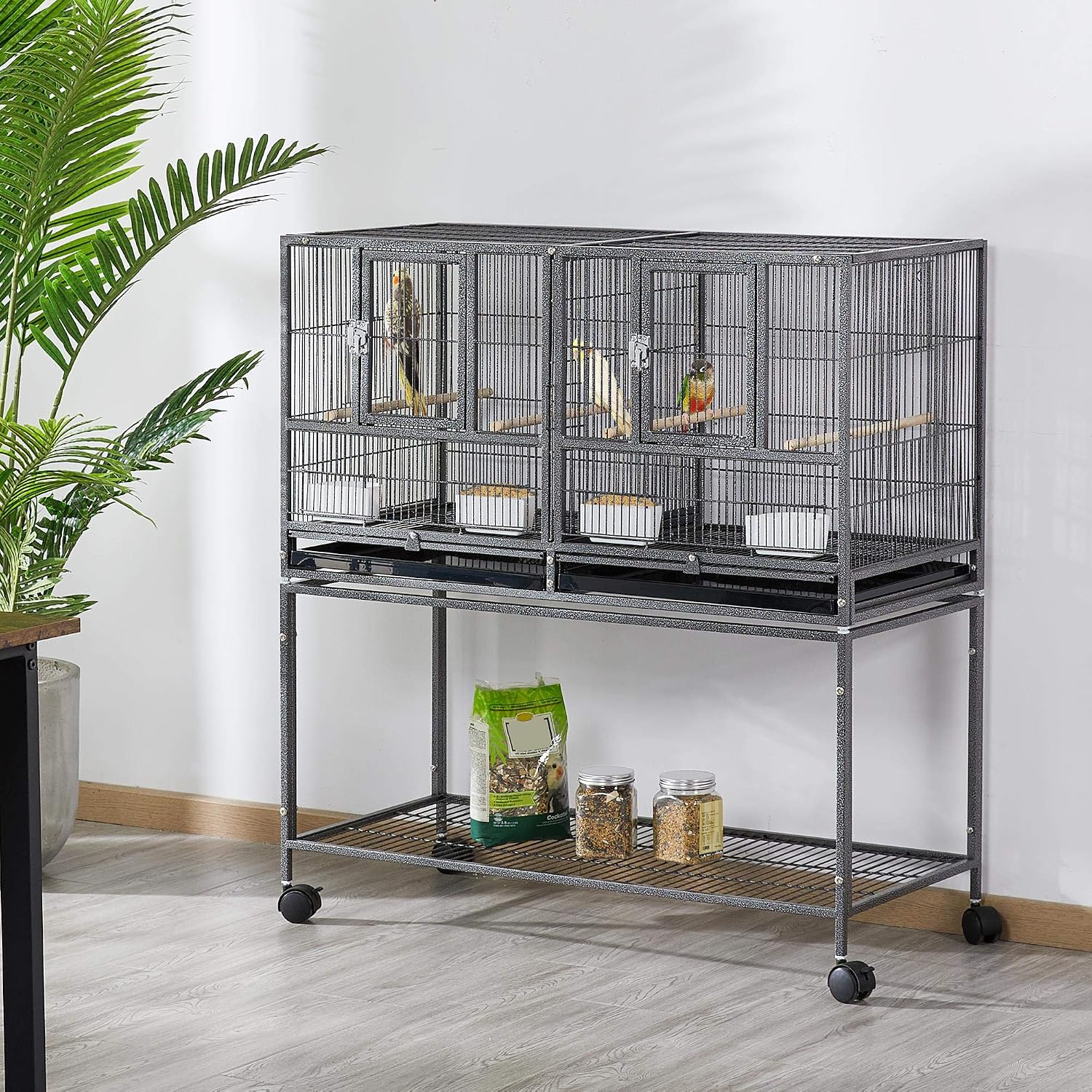 Yaheetech 41.5" Stackable Divided Breeder Breeding Parakeet Bird Cage for Canaries Cockatiels Lovebirds Finches Budgies Small Parrots with Rolling