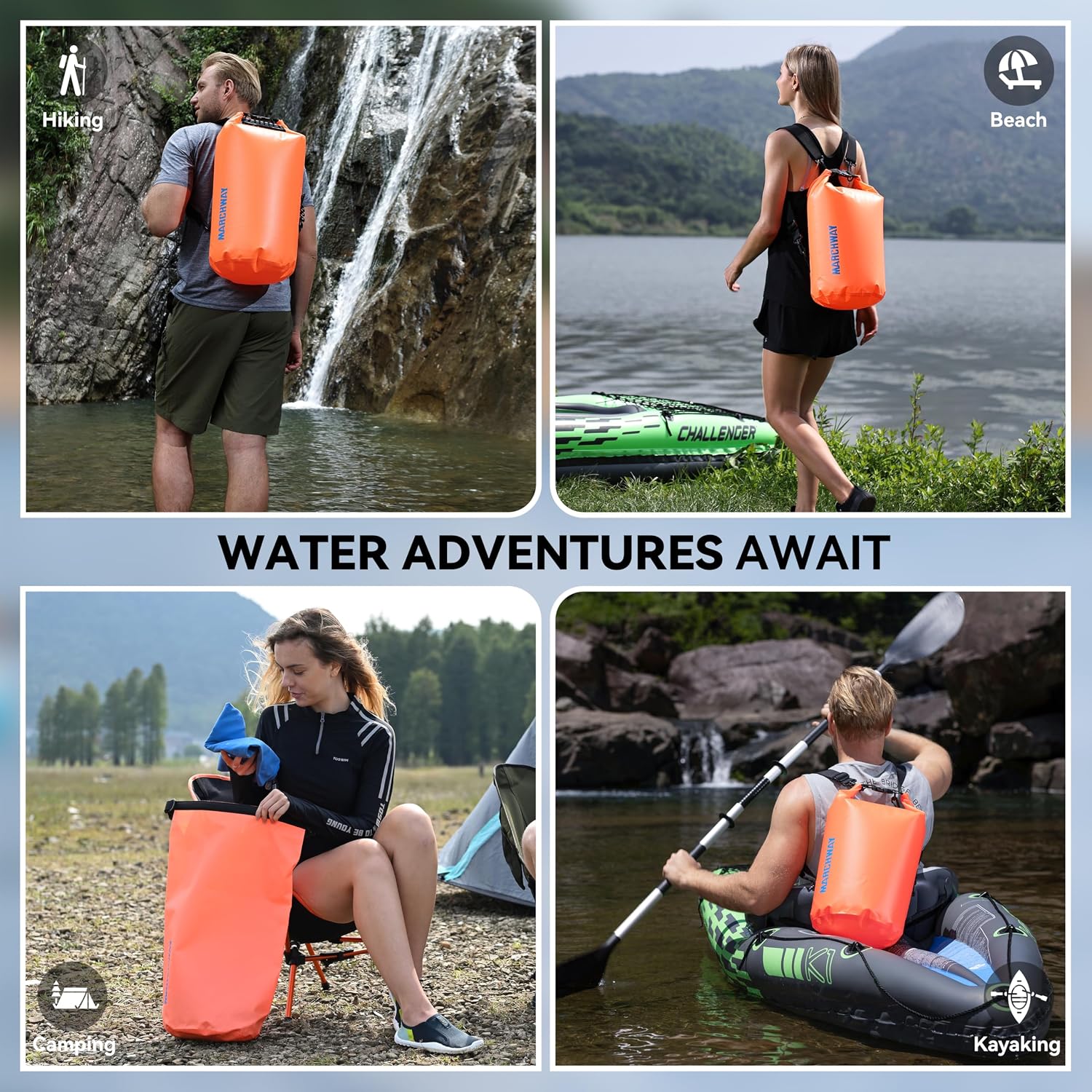 MARCHWAY Floating Waterproof Dry Bag Backpack 5L/10L/20L/30L/40L, Roll Top Sack Keeps Gear Dry for Kayaking, Rafting, Boating, Swimming, Camping, Hiking, Beach, Fishing
