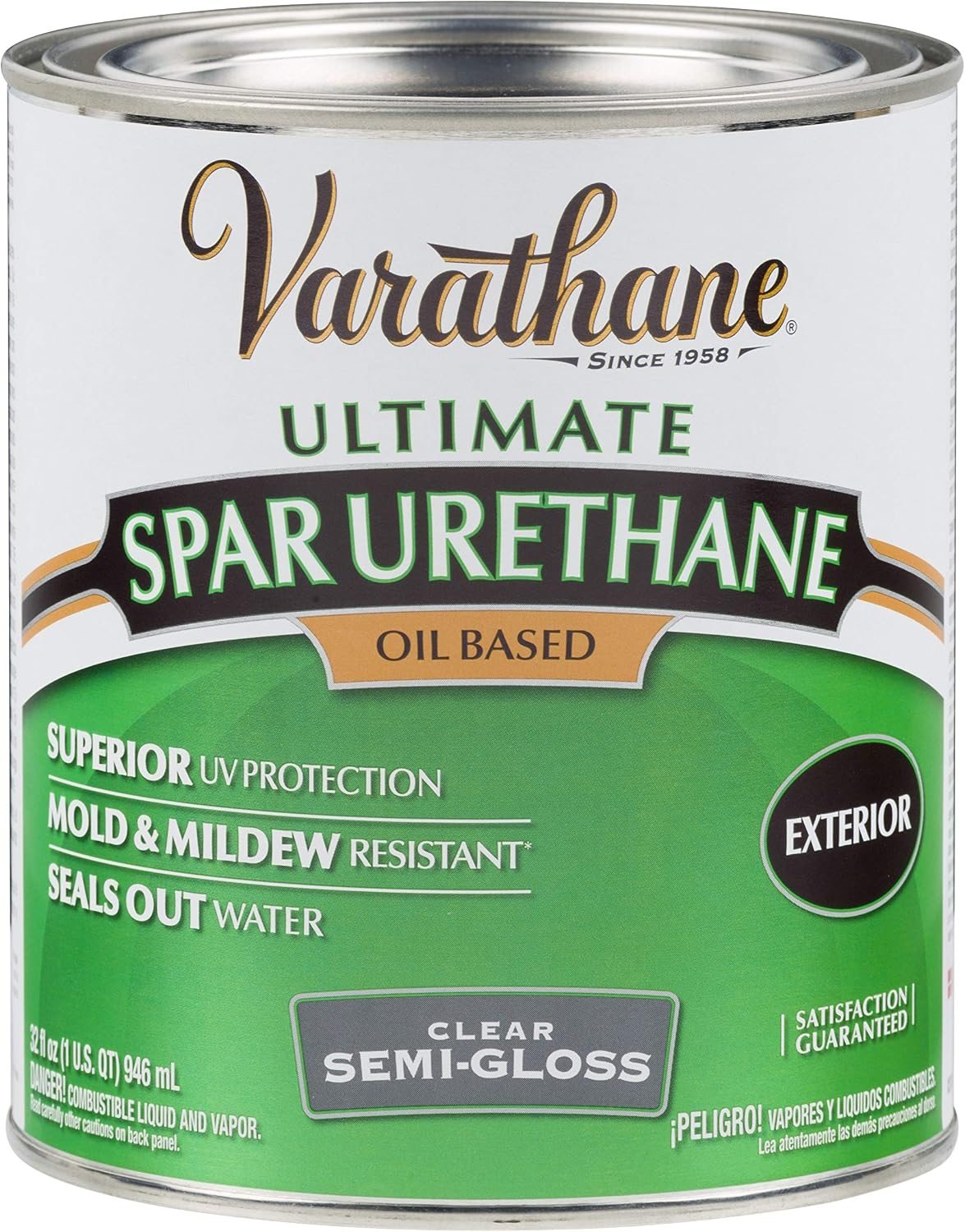 Varathane Outdoor Spar Semi-Gloss Urethane | Oil-Based, Exterior Wood Protection, UV & Weather Resistance, Moisture Resistant Finish, 275 VOC, Quart