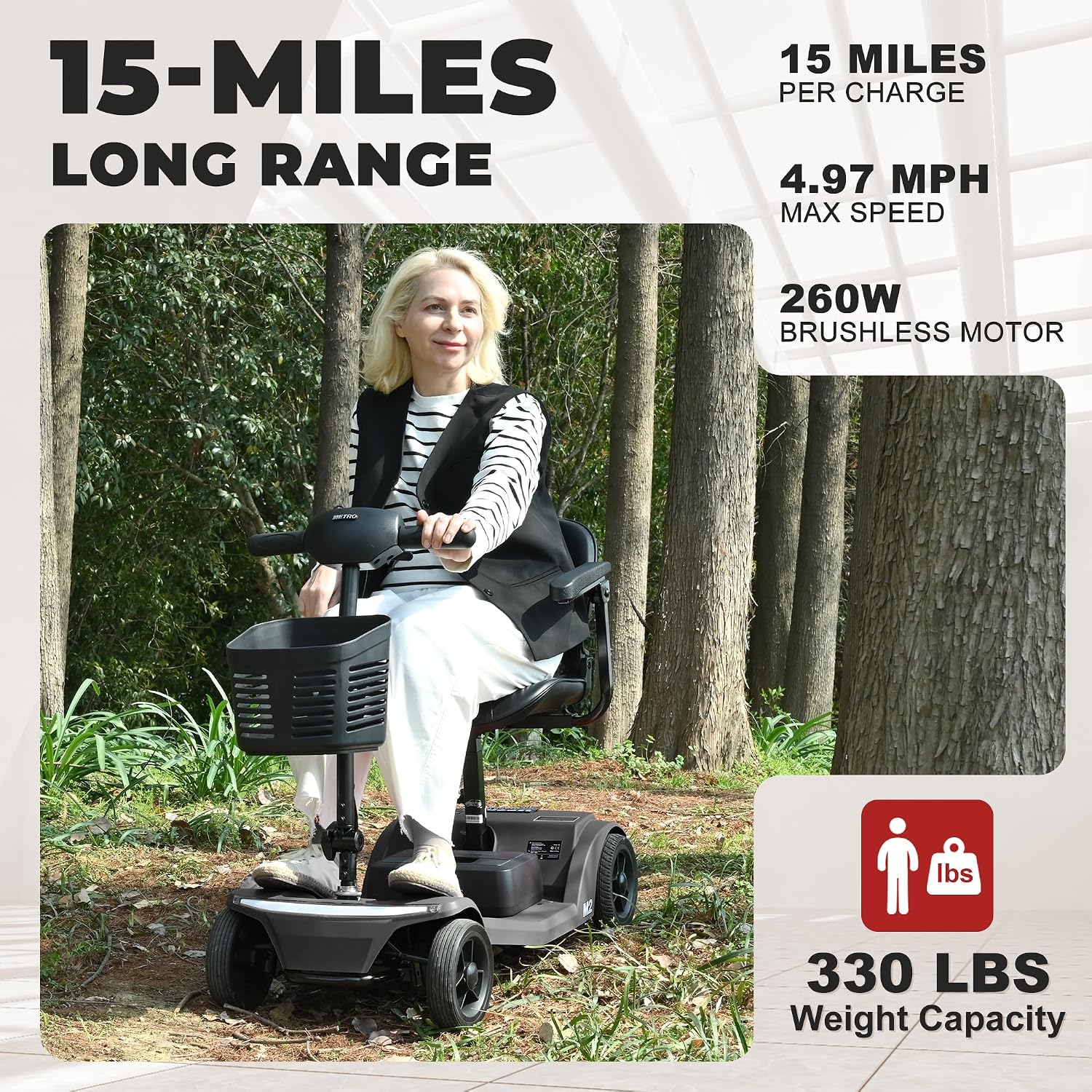 MetroMobility 15-25Miles 330lbs Electric Mobility Scooters for Seniors Blue