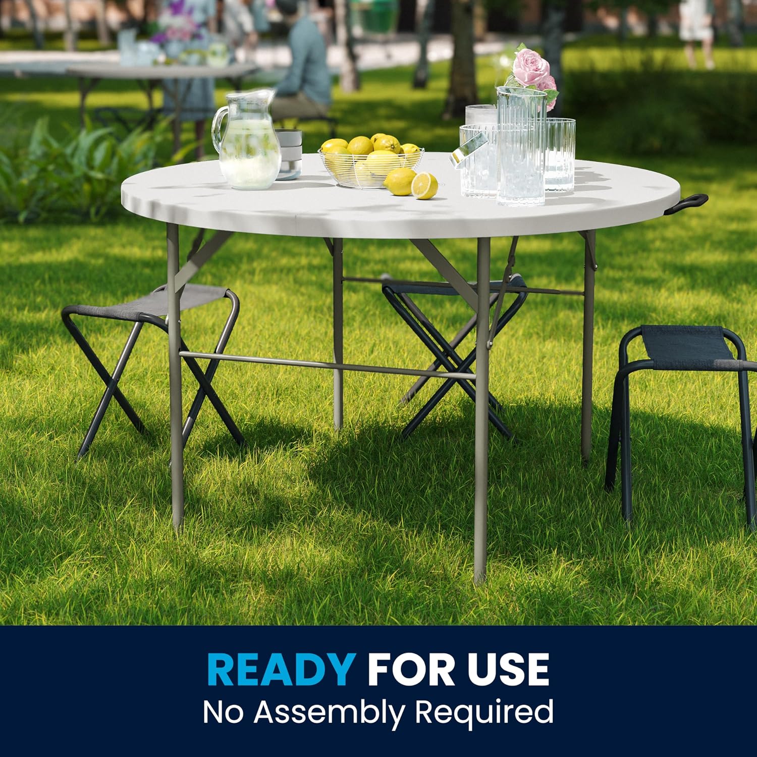 Flash Furniture 5-Foot Round Bi-Fold White Plastic Folding Table | Lightweight, Easy Storage, Commercial Grade, Carrying Handle