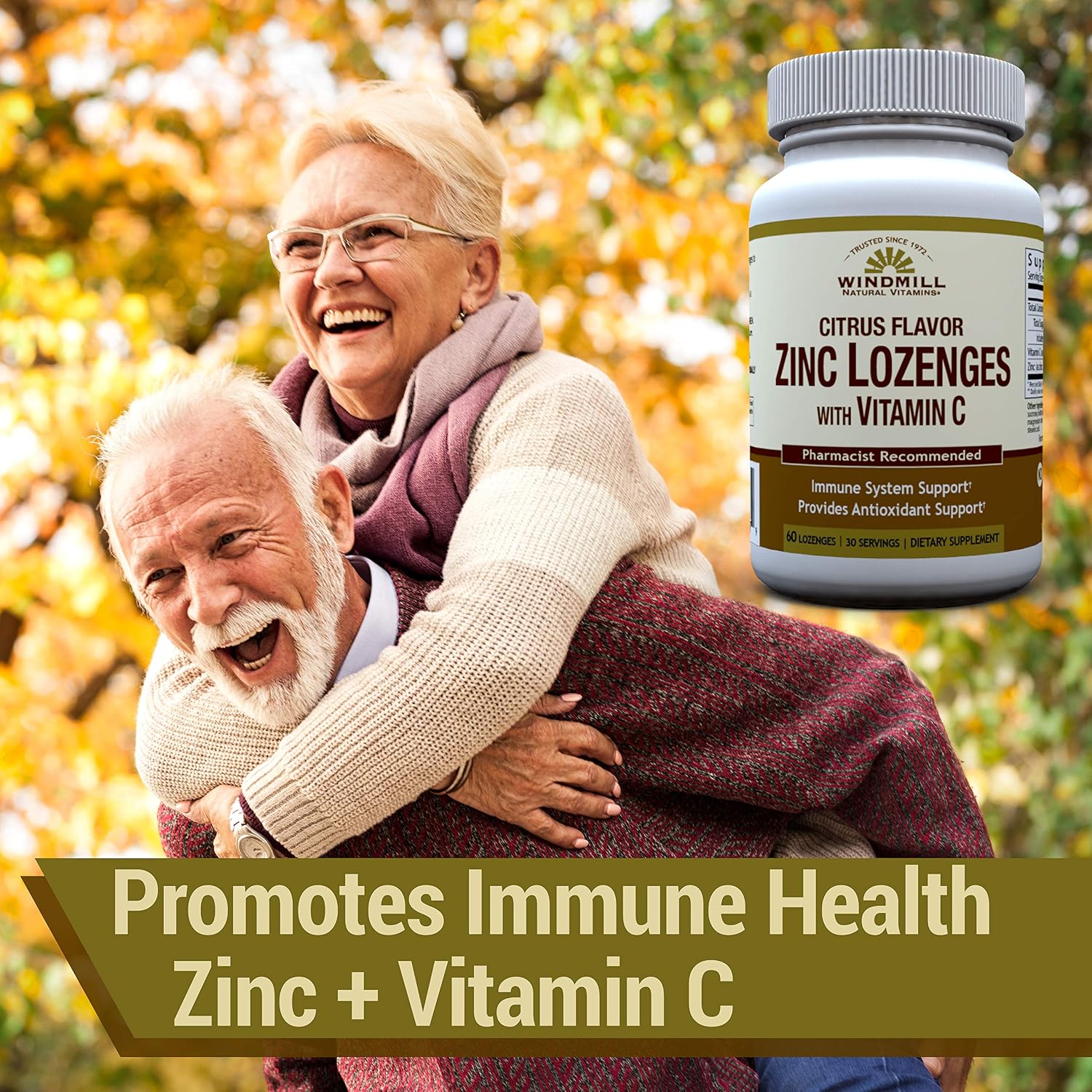 Windmill Health Natural Vitamins Zinc Lozenges with Vitamin C Honey Lemon Flavor, Immune System Support, Provides Antioxidant Support