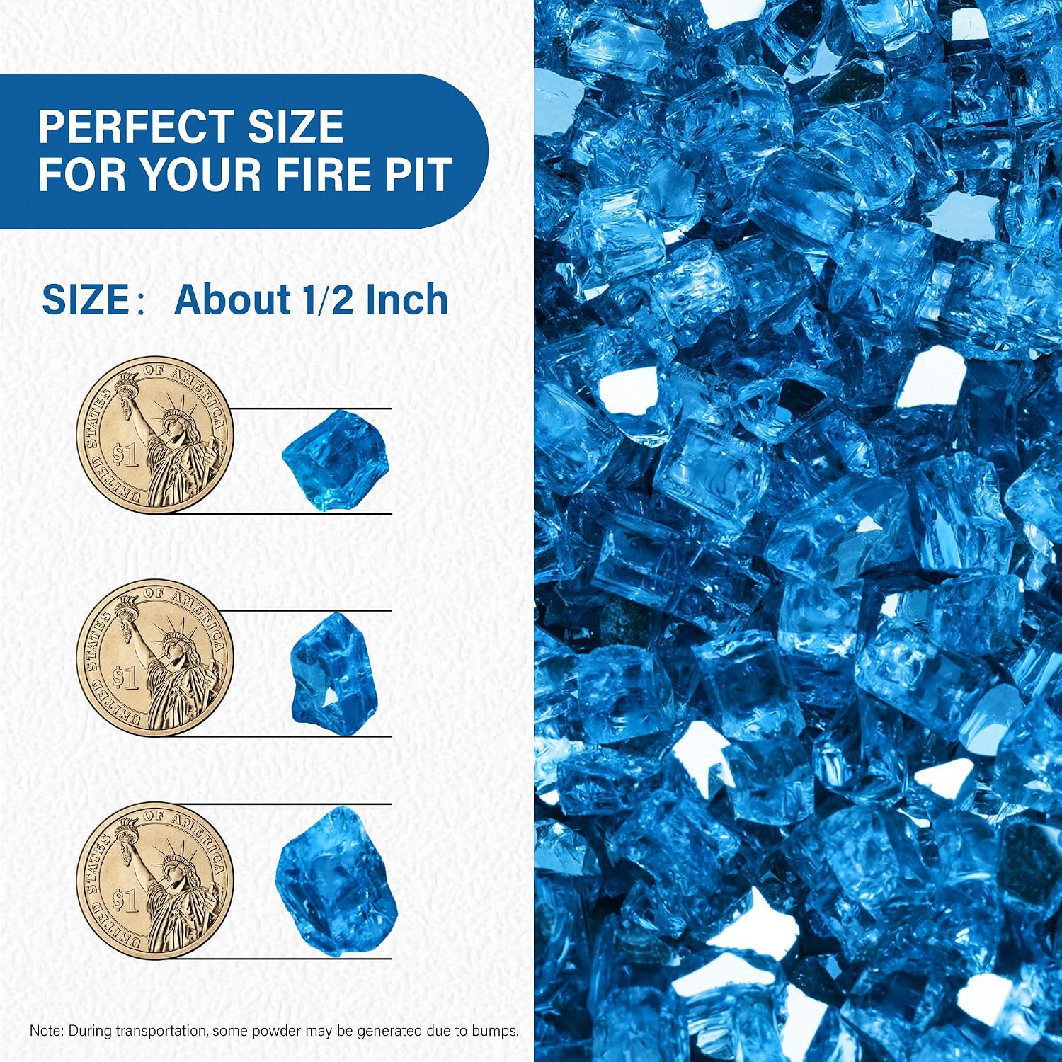 NUPICK 20 Pound Fire Glass, 1/2 Inch Reflective Fire Pit Glass