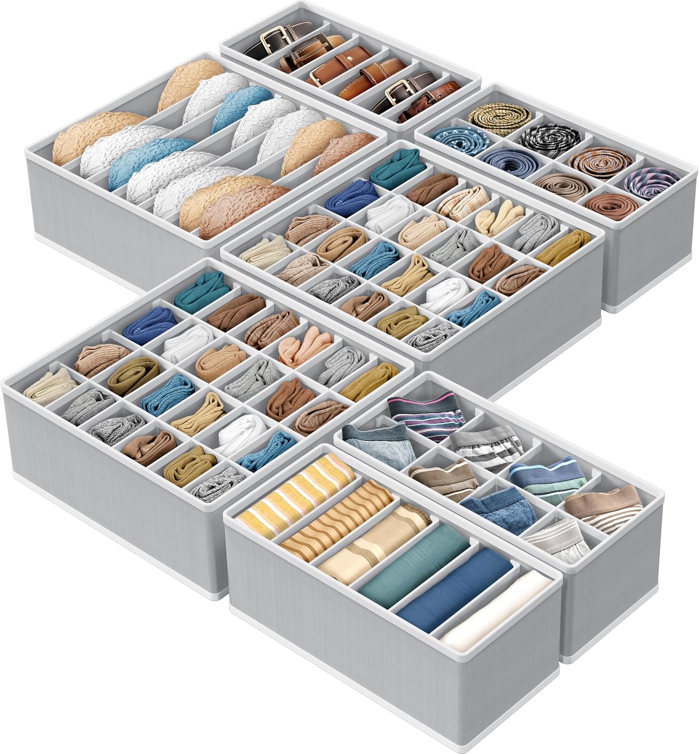 Simple Houseware 4-Pack Drawer Organizer Set for Underwear/Socks/Bra, Gray | Closet Dividers for Underwear, Socks, Bras, Scarves, Ties - Foldable Non-Woven Storage Boxes