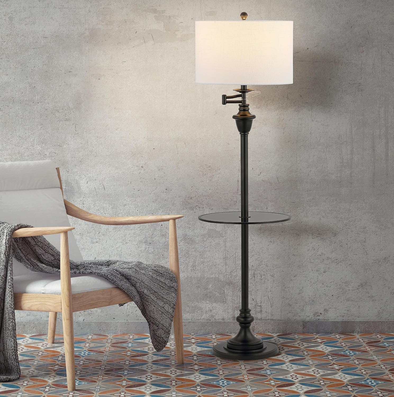 JONATHAN Y Cora 60" Metal Swing Arm Floor Lamp, Oil Rubbed Bronze/Clear