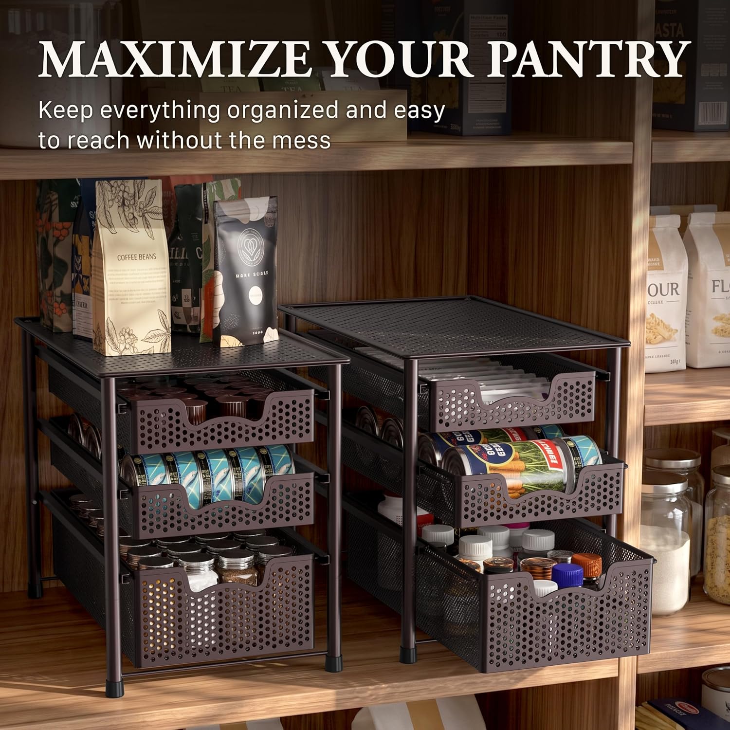 Simple Houseware Stackable 3 Tier Sliding Basket Organizer Drawer, Silver