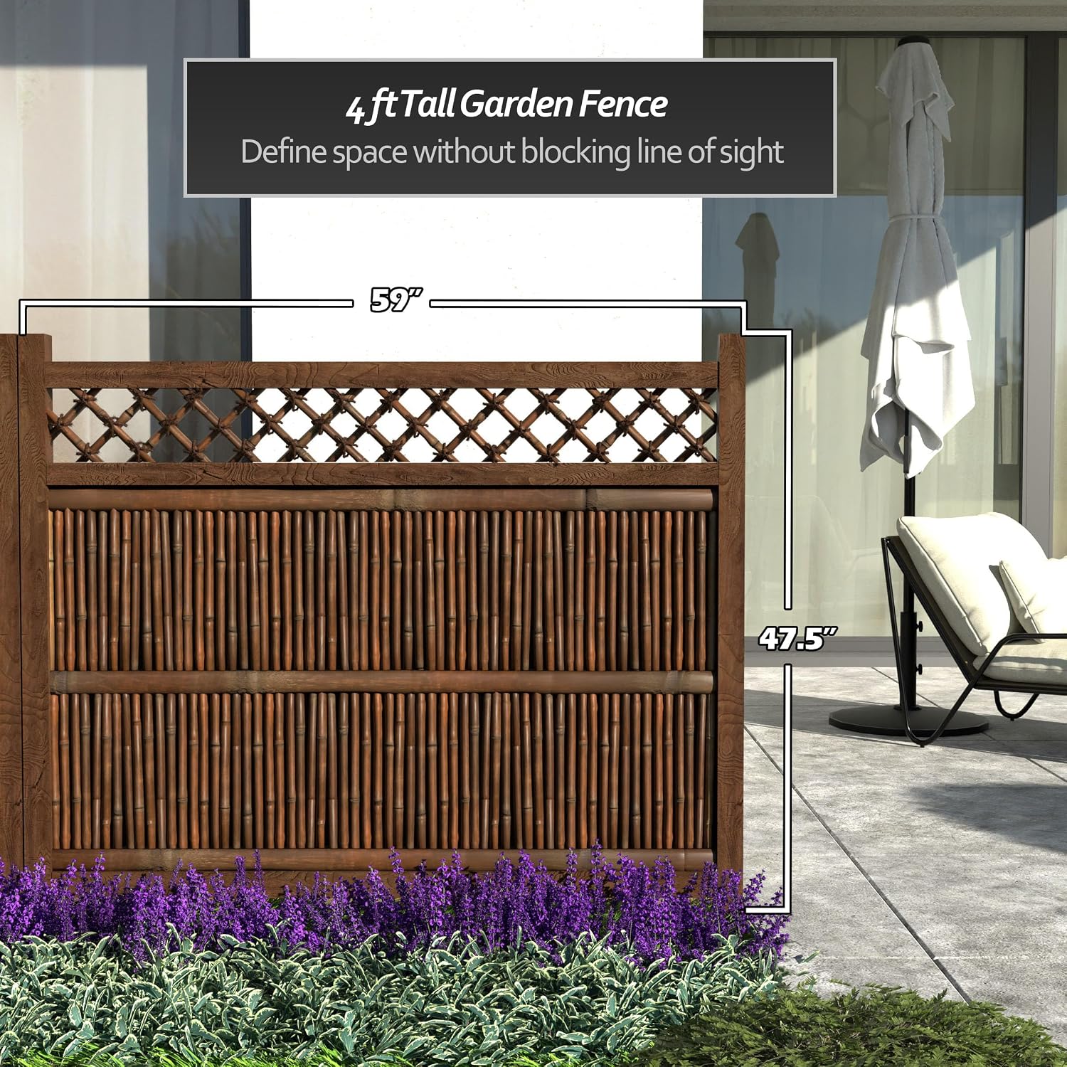 Red Lantern 4 x 1.5 ft. Japanese Bamboo Kumo Fence Panel, 4ft. x 2ft, Brown
