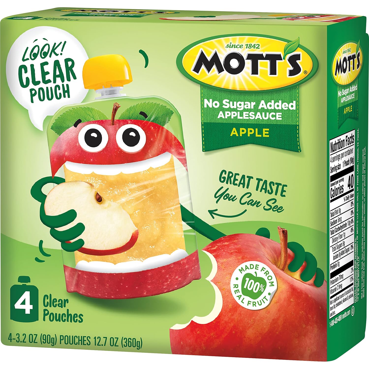 Mott's No Sugar Added Strawberry Applesauce, 3.2 Oz Clear Pouches, 48 Count (4 Packs Of 12), Good Source Of Vitamin C, No Artificial Flavors