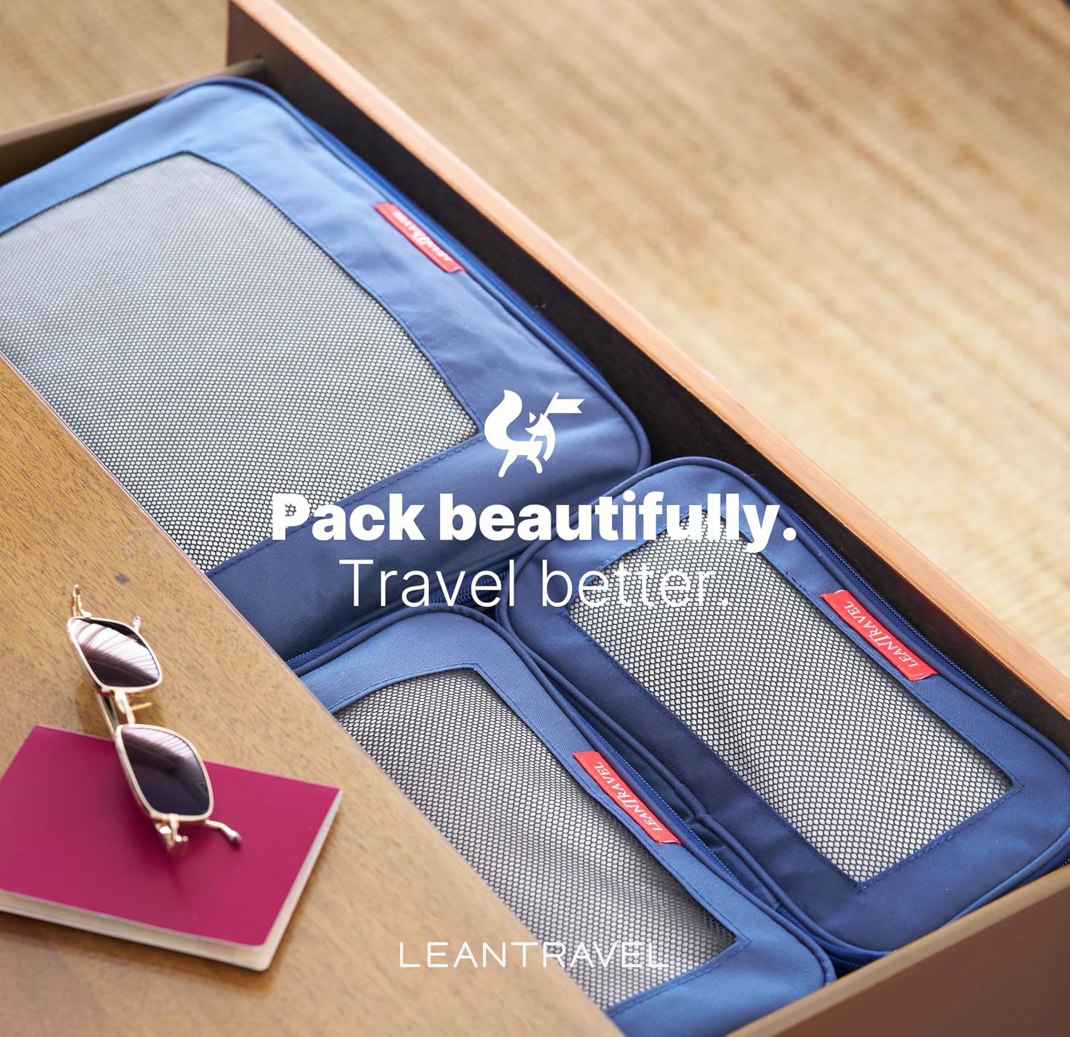 LeanTravel Premium Compression Packing Cubes for Travel - Suitcase Organizer Bags with Double Zipper & Breathable Mesh Panel - Space Saving Carry On Luggage Essentials (6-Pack, Grey)