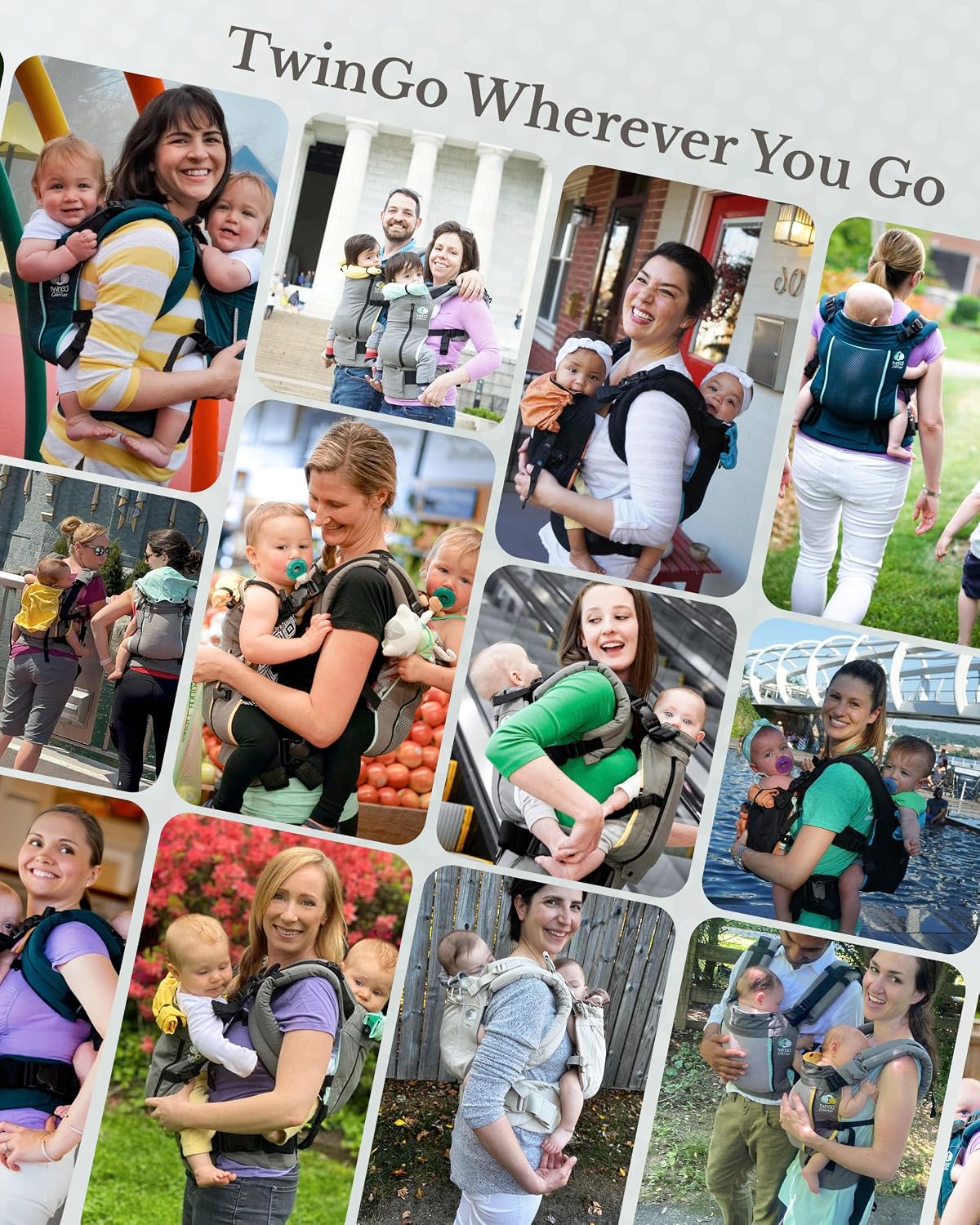 TwinGo Baby Carrier Lite Model – Adjustable Twin Carriers for 2 Babies for Front & Back Carry – 26–55 in Waistband