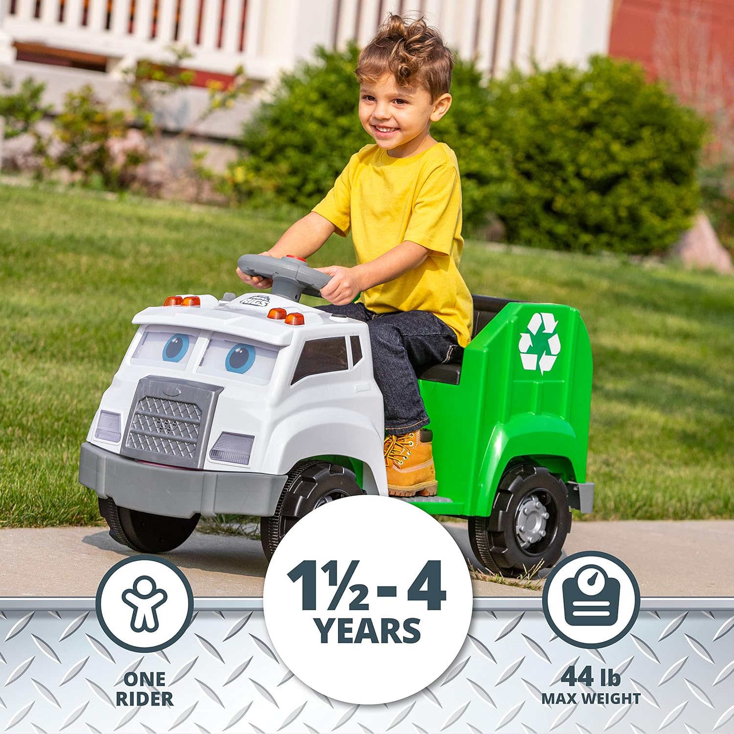 Kid Trax Real Rigs Toddler Recycling Truck Interactive Ride On Toy, Kids Ages 1.5-4 Years, 6 Volt Battery and Charger, Sound Effects